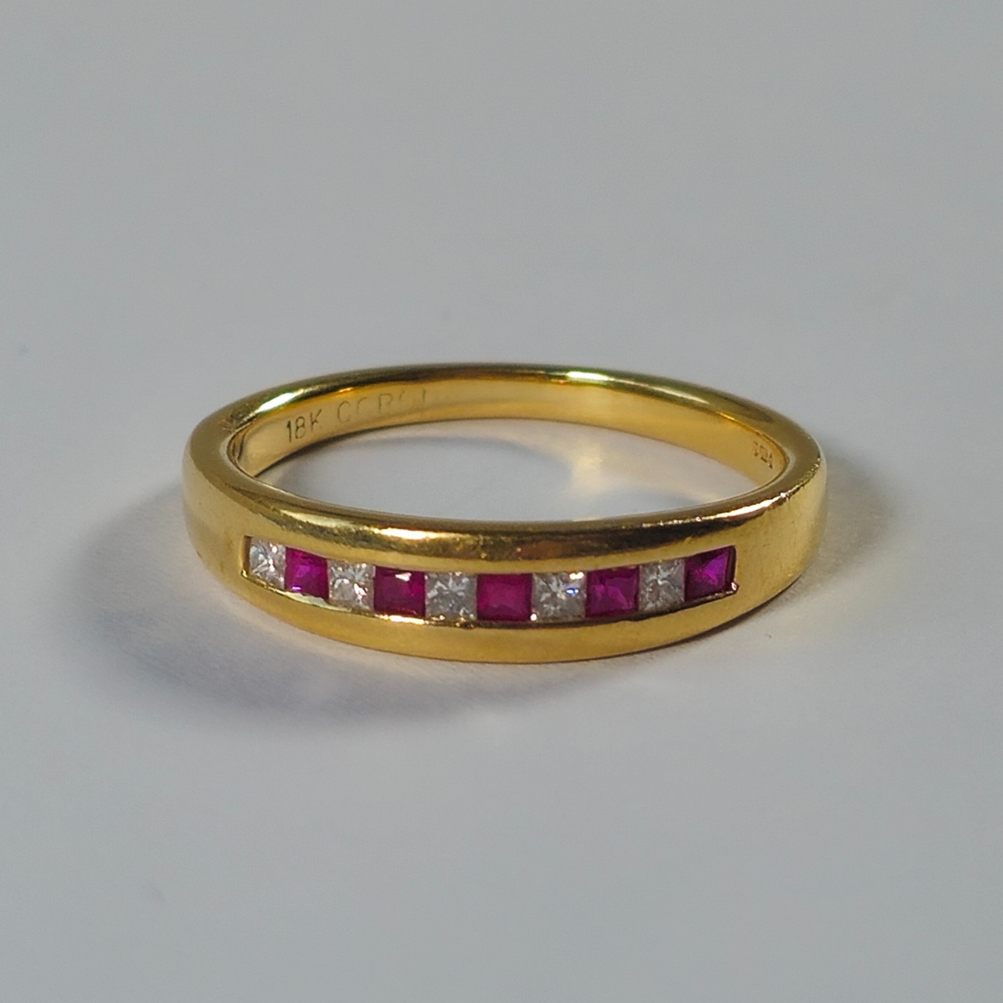 Product photo for 18ct Gold Ruby & Diamond Half Band Ring Size P1/2