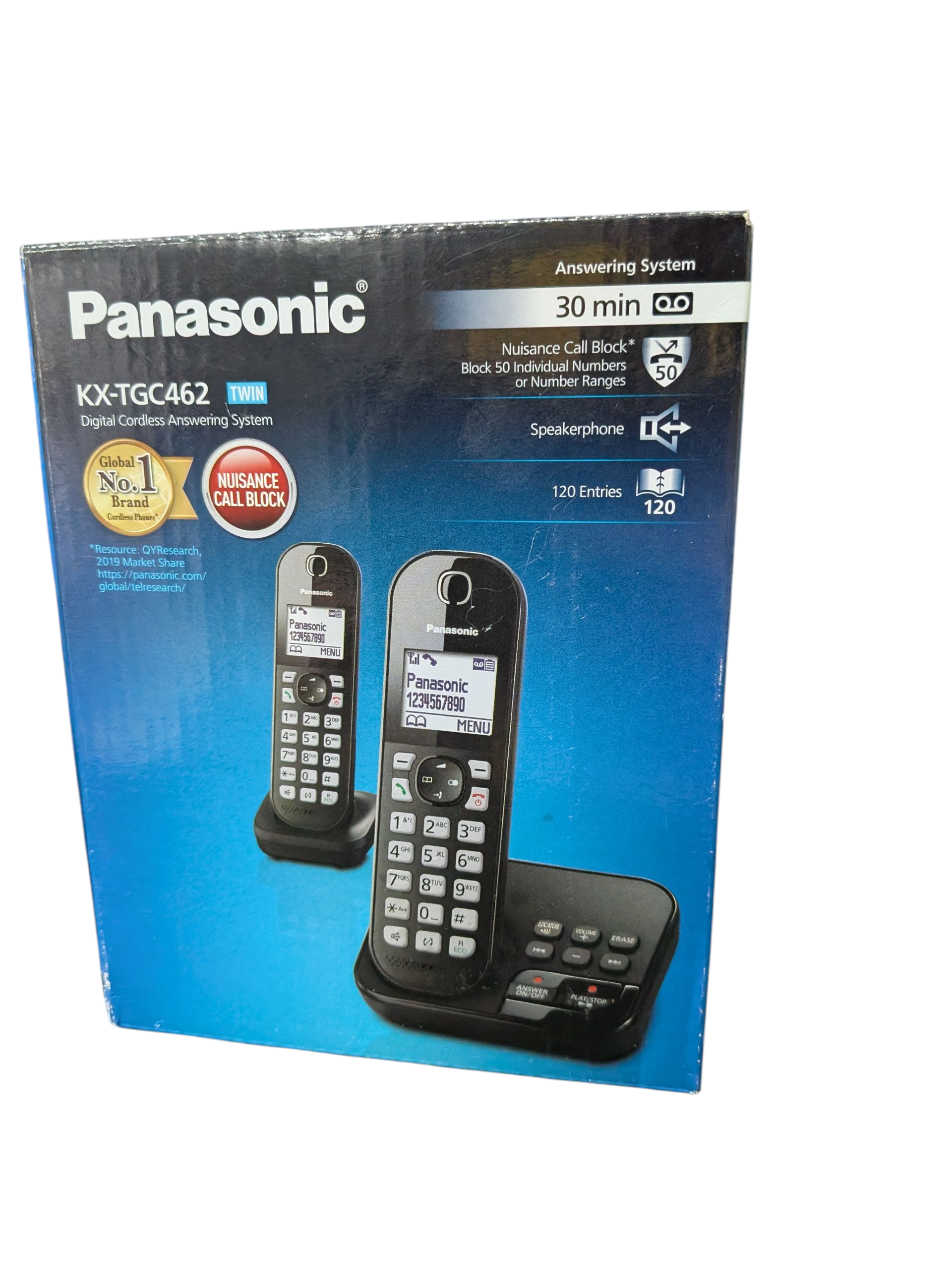 Product photo for Panasonic KX-TGC462EB Twin Cordless Phones with Answer Machine – New Open Box