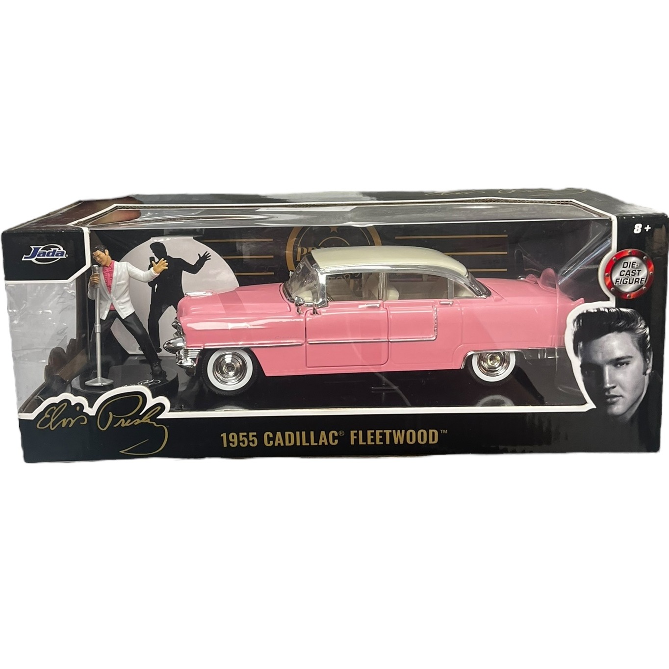 Product photo for Jada Die Cast Elvis Presley - 1955 Cadillac Fleetwood (Pink & White, Inc Figure)