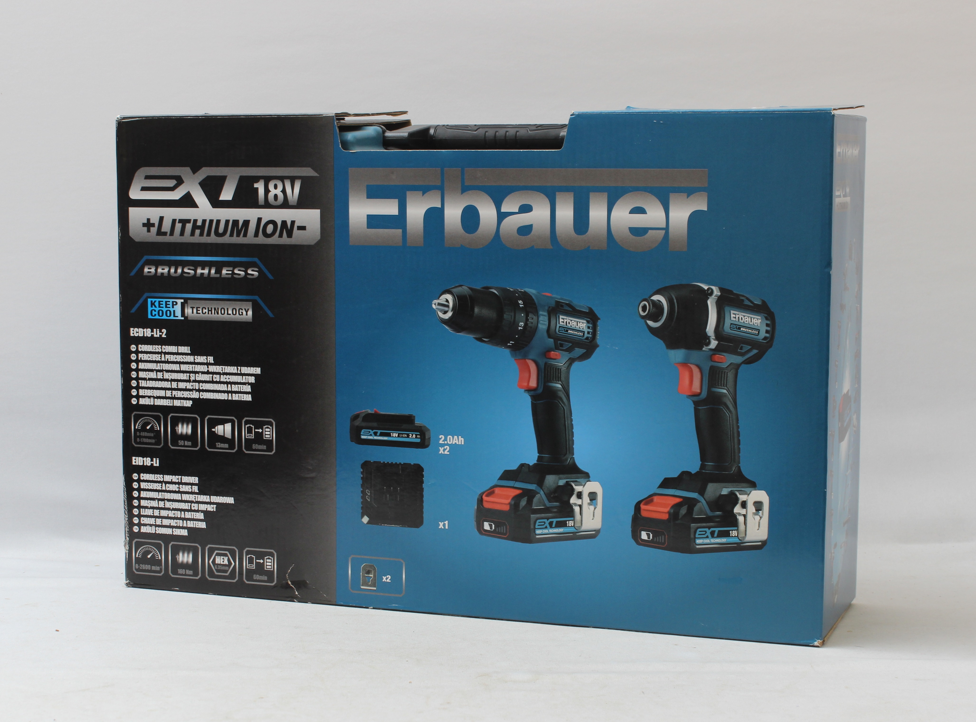 Product photo for Erbauer 18V Li-ion EXT Cordless Combi Drill & Impact Driver With Charger 2 X 2AH Batteries (N)