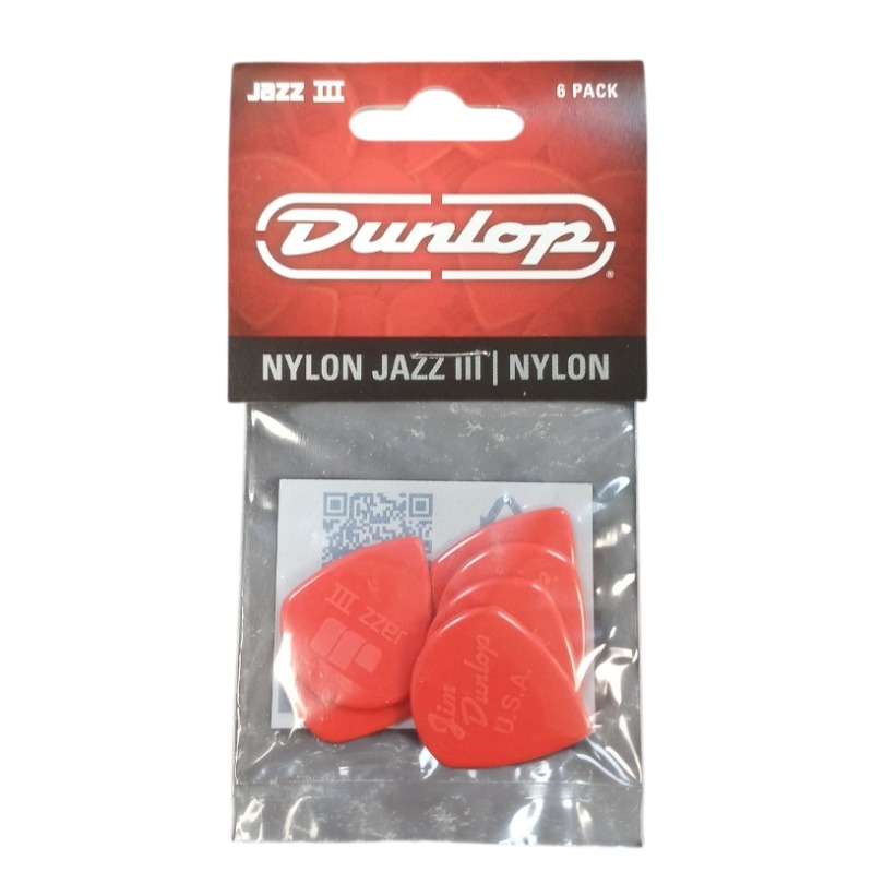 Product photo for Dunlop Picks - Nylon Jazz III Red 1.38mm Pack 6