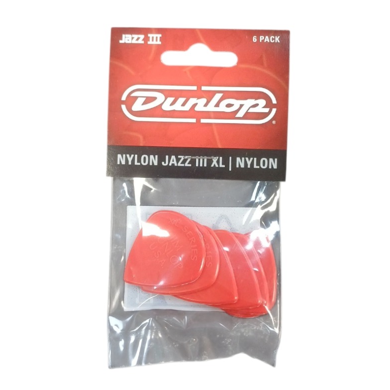 Product photo for Dunlop Picks - Nylon Jazz III XL Red Pack 6