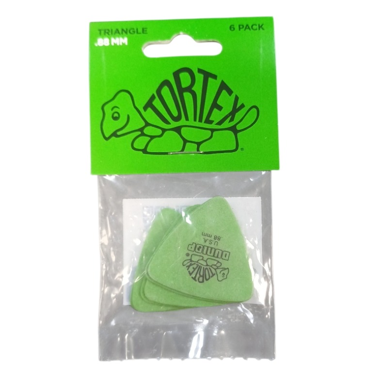 Product photo for Dunlop Picks - Tortex Triangle Green 0.88mm Pack 6