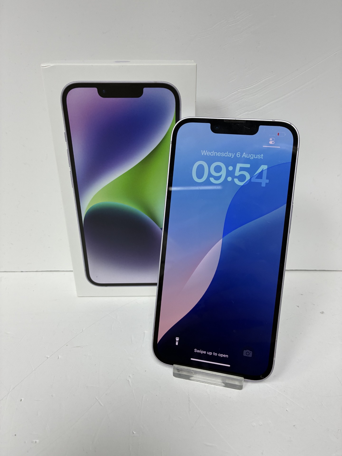 Product photo for iphone 14 128gb purple 84% battery health unlocked boxed