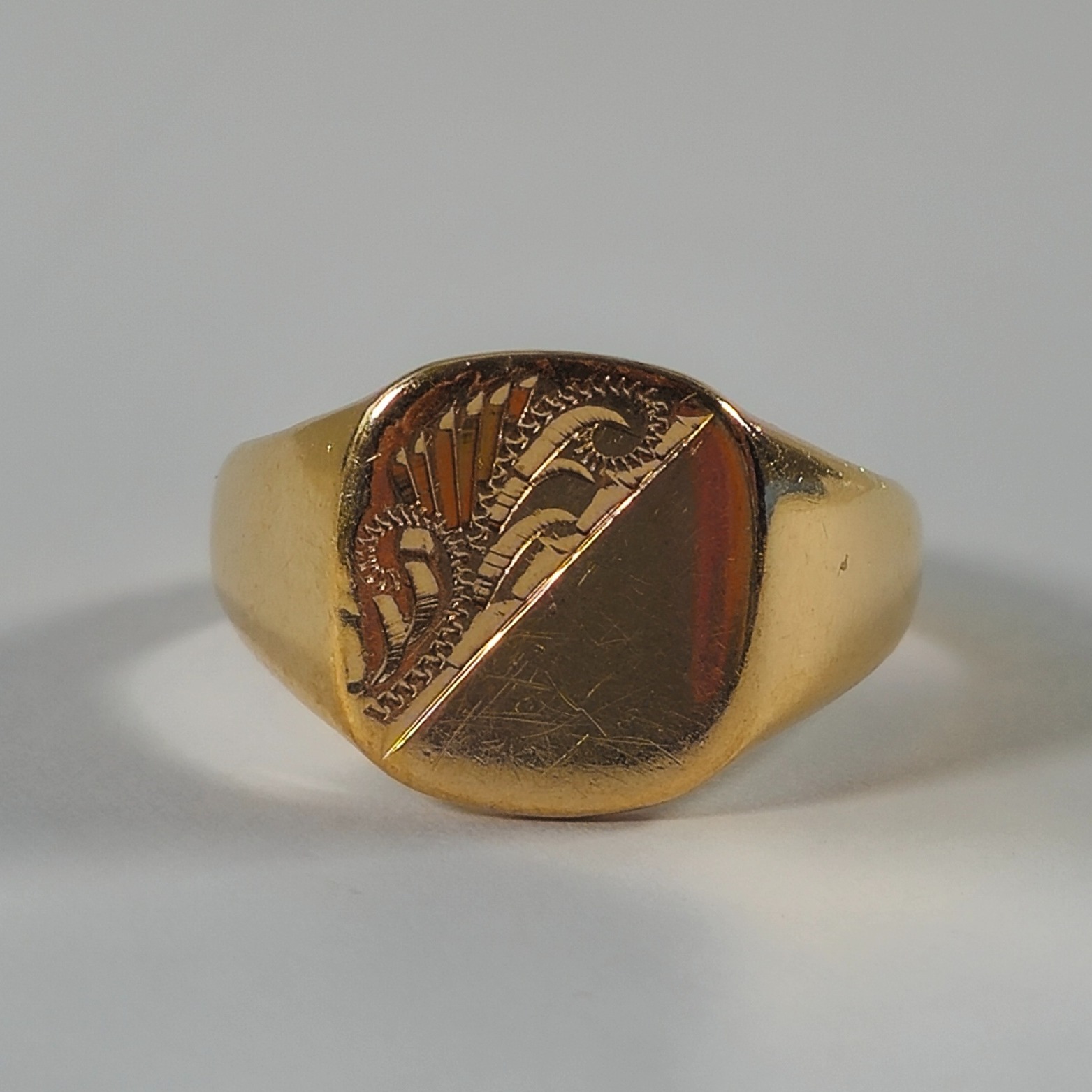 Product photo for 9ct Gold Half Floral Signet Ring Size S