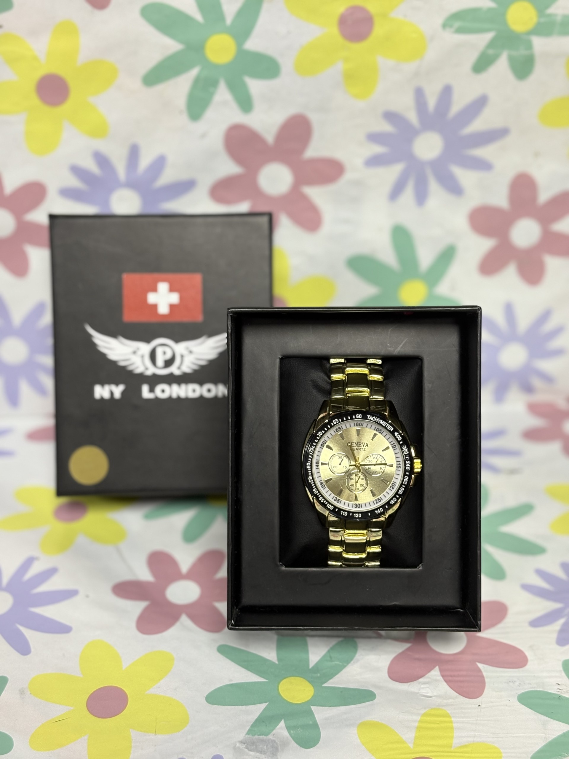 Product photo for Geneva Quartz Gold Tone Chronograph Watch with Unofficial Box