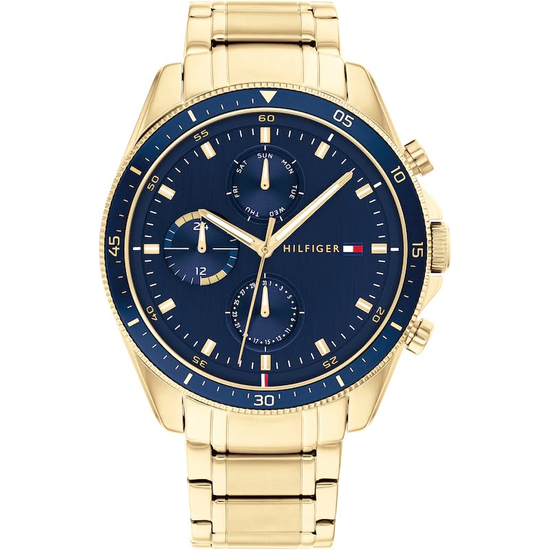 Product photo for Tommy Hilfiger Tommy Hilfiger Men's Parker Blue Dial Yellow Gold Tone Watch - 1791834