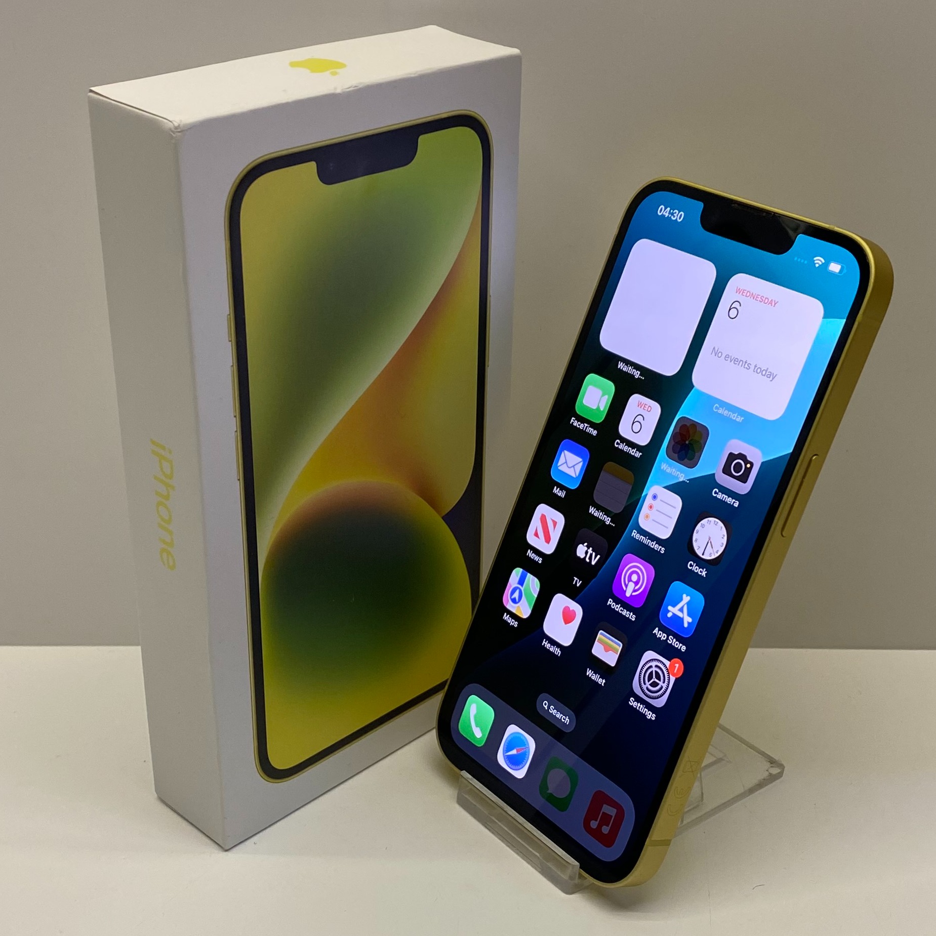 Product photo for Apple iPhone 14 Unlocked Model A2882 128GB in Yellow Boxed
