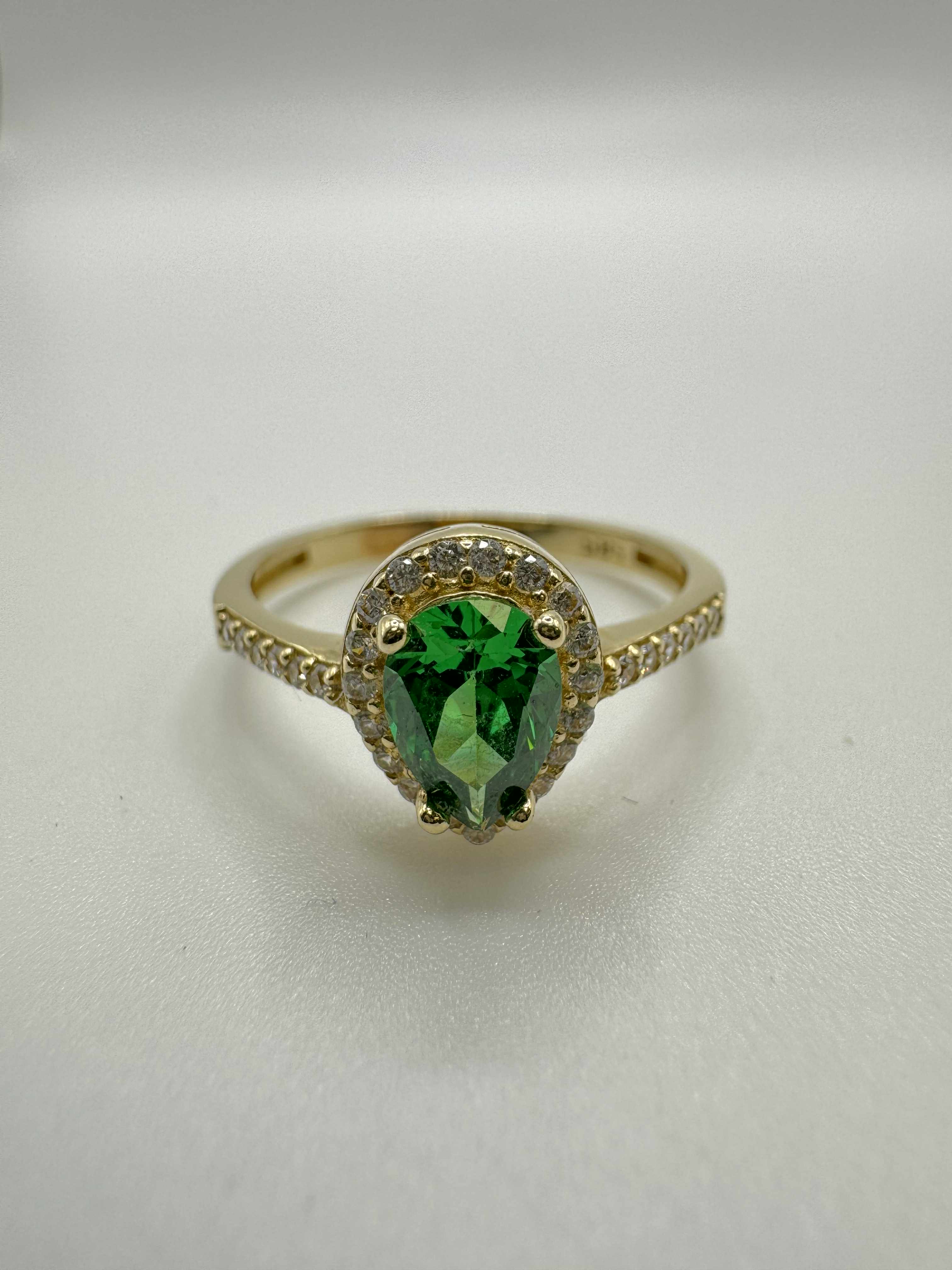 Product photo for 14ct CZ & Pear Shaped Green Spinel Ring