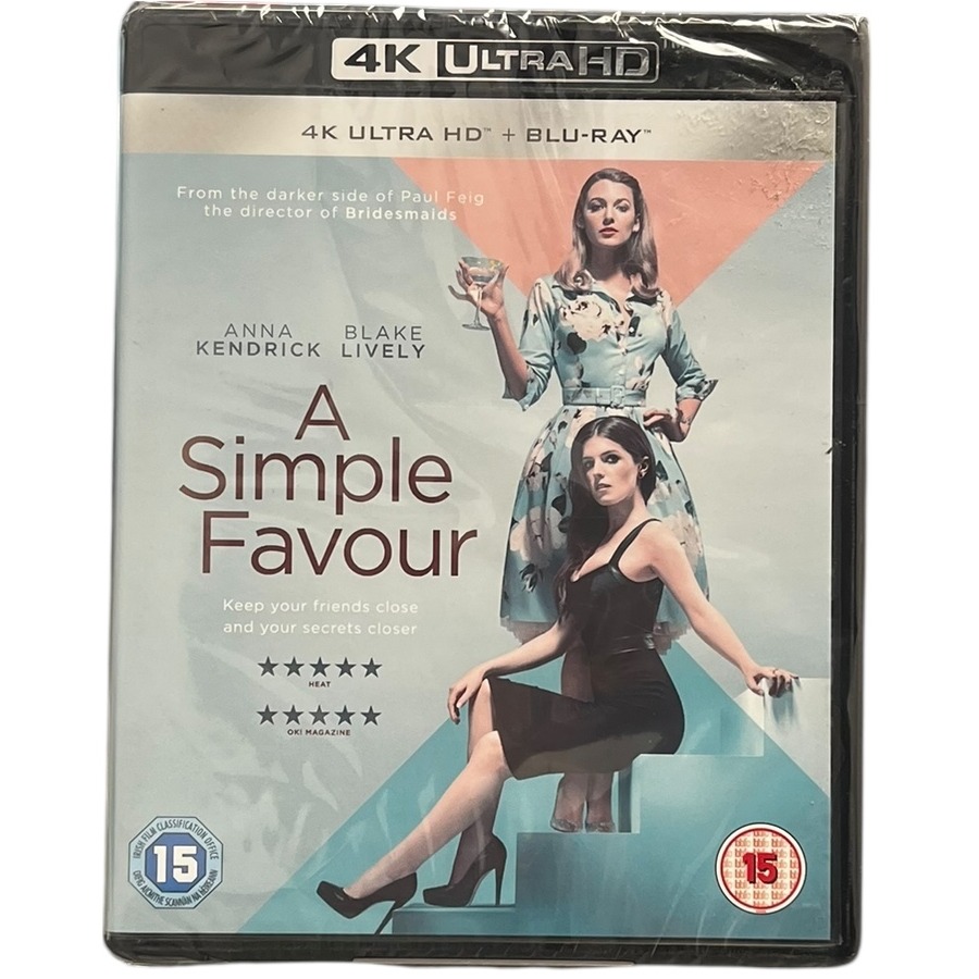 Product photo for New: A Simple Favour - 4K Ultra HD + Blu-Ray Discs (Rated 15, Region B)