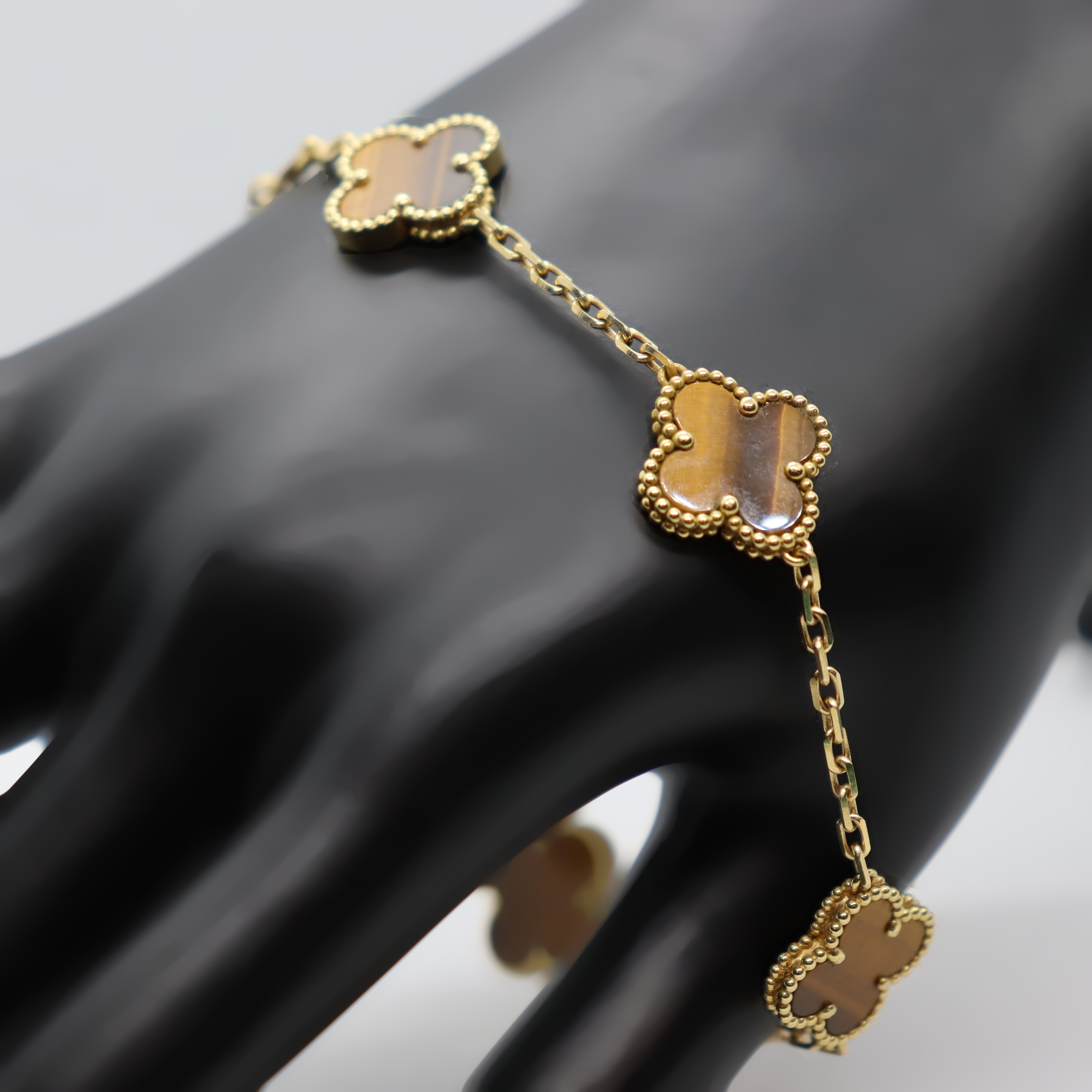 Product photo for Van Cleef & Arpels Van Cleef & Arpels Vintage Alhambra 18ct Gold Tiger's Eye Bracelet