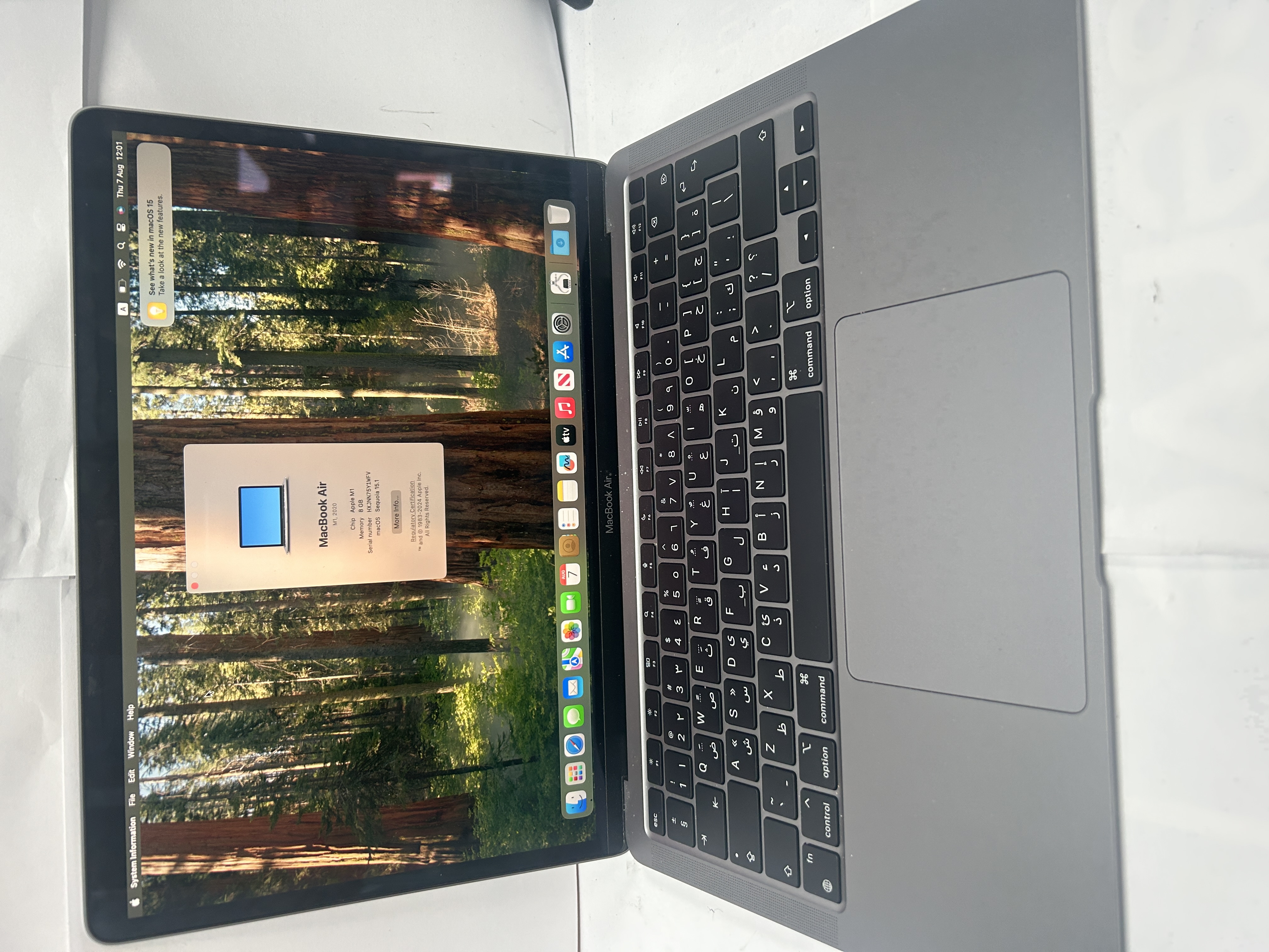 Product photo for apple  macbook air 13 inch m1 chip 8gb ram 256gb macOS sequoia space grey unboxed