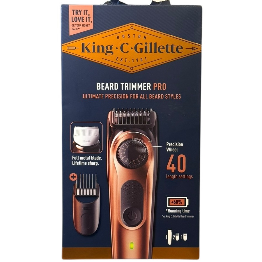 Product photo for New: King C. Gillette Beard Trimmer Pro - Copper (40 Length Settings, Cordless)