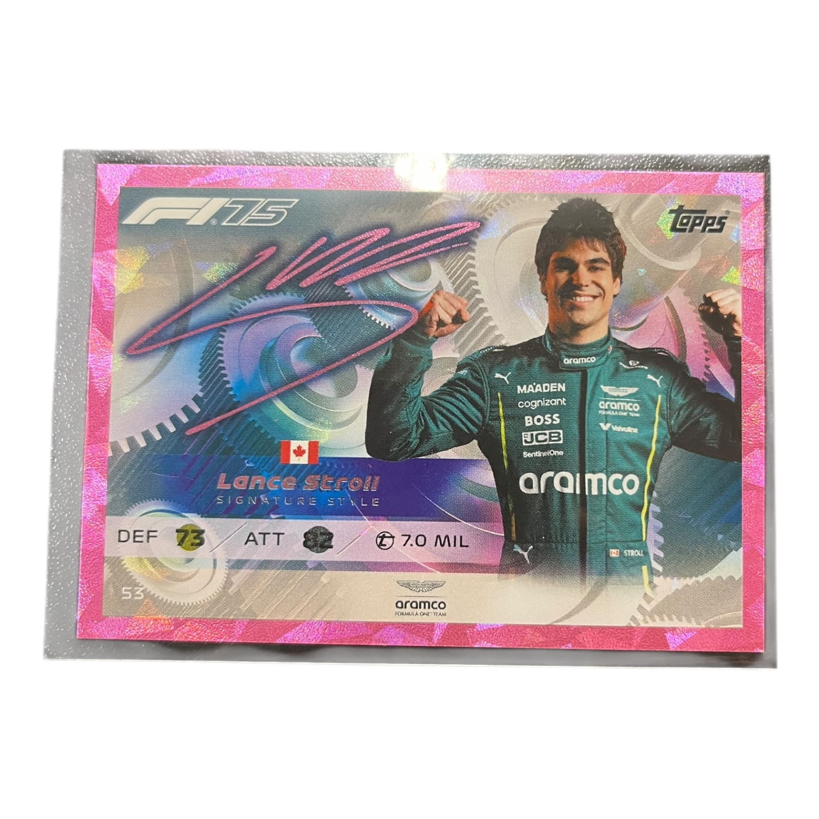Product photo for Topps F1 Lance Stroll Pink Prism Card – Formula 1 Rare Parallel