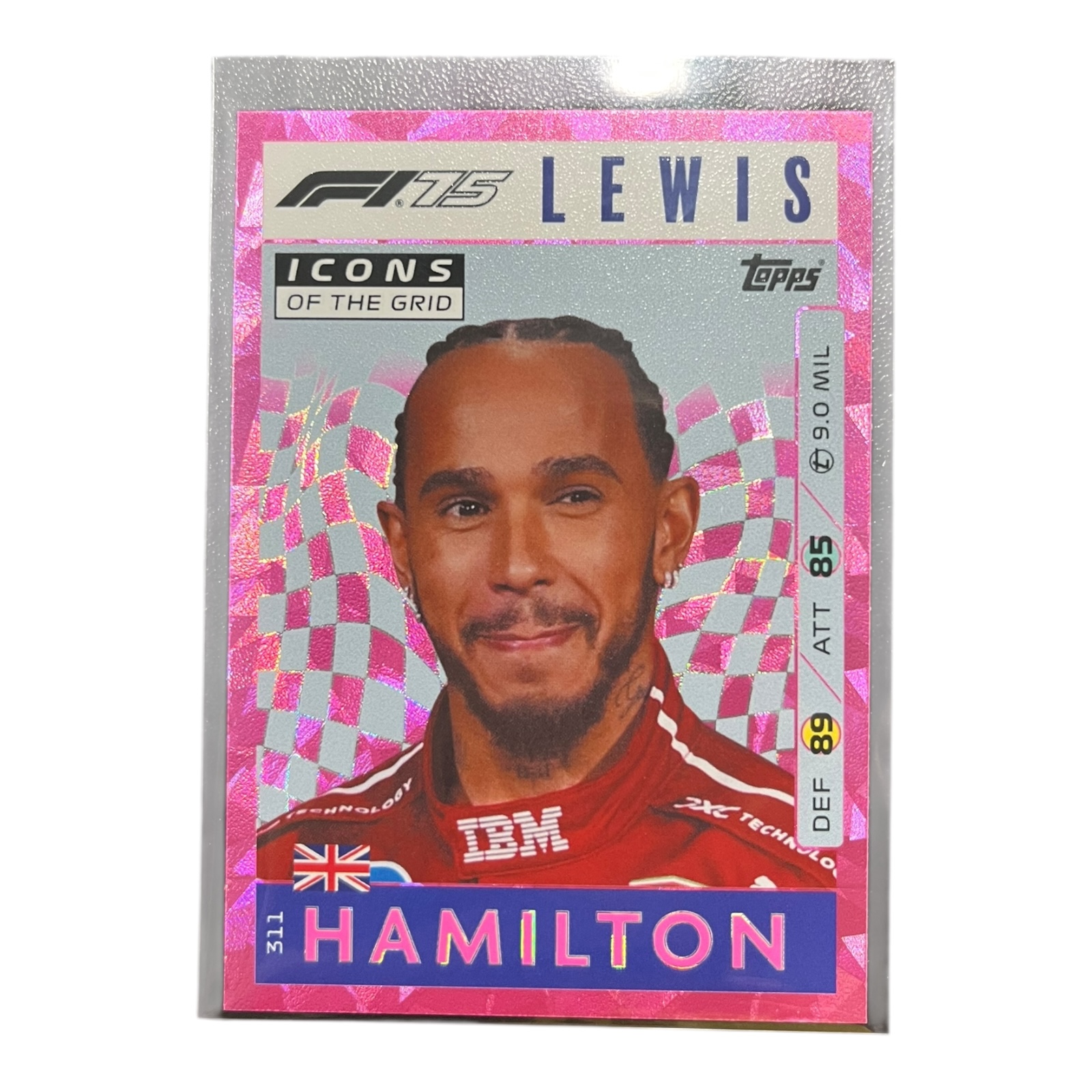 Product photo for Topps F1 Lewis Hamilton Pink Prism Card – Formula 1 Rare Parallel