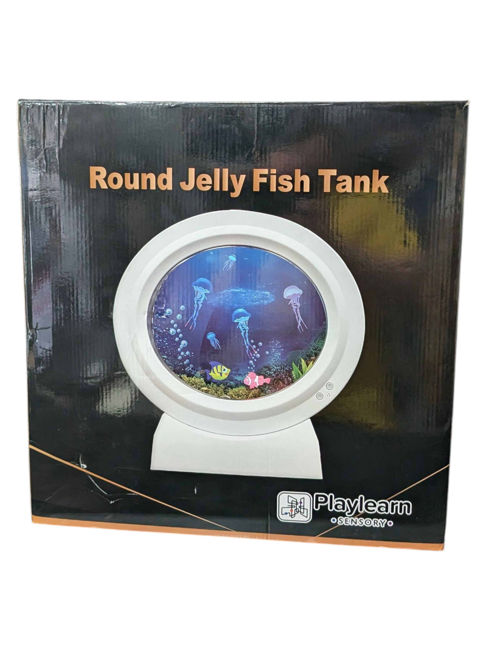 Product photo for Playlearn Sensory Round Jelly Fish Tank – LED Mood Lamp (Open Box, Unused)
