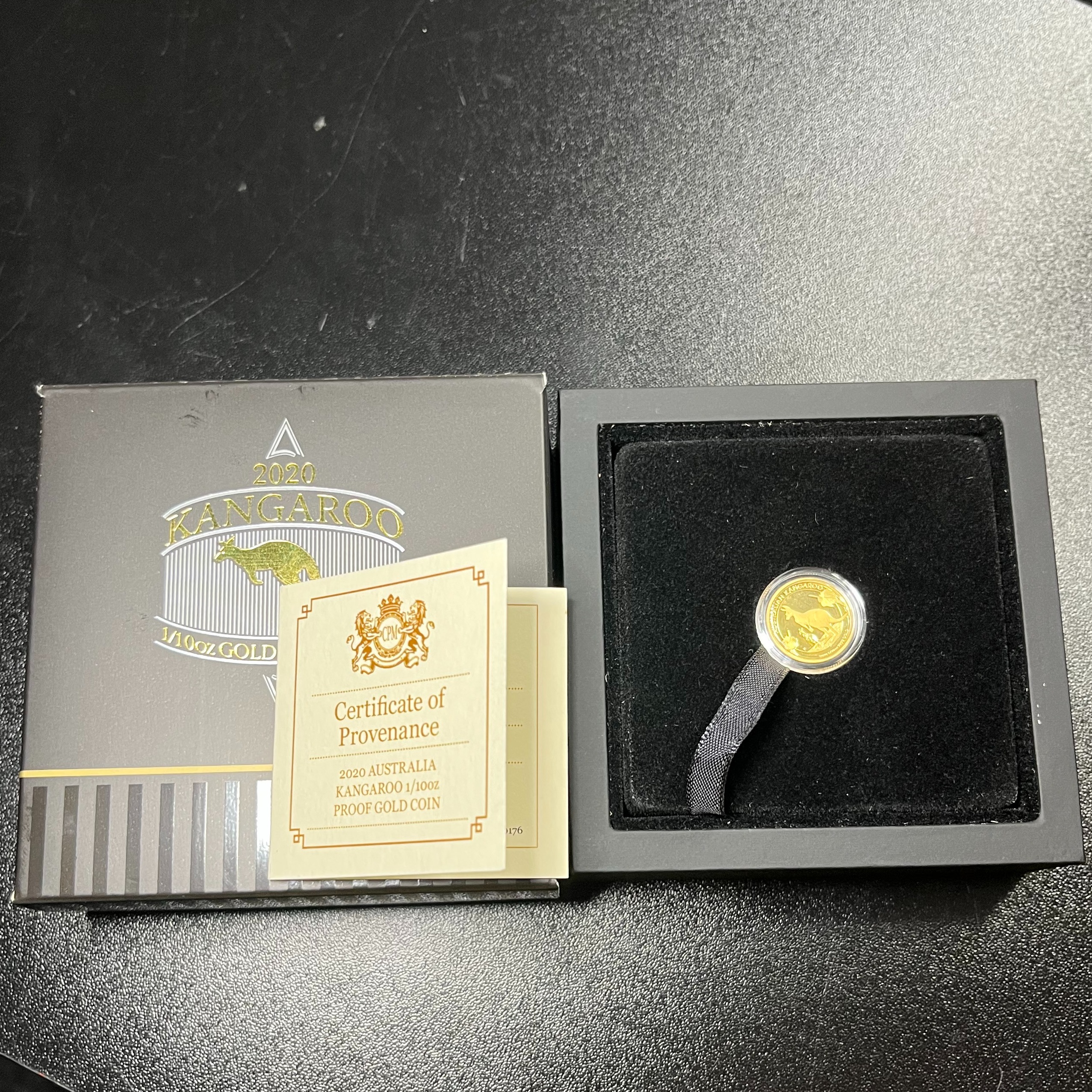 Product photo for 2020 1/10 oz Gold Kangaroo Coin – Boxed with Certificate of Authenticity