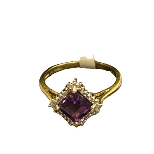 Product photo for NEW 9CT Gold with Amethyst & Diamond Ring - Size O