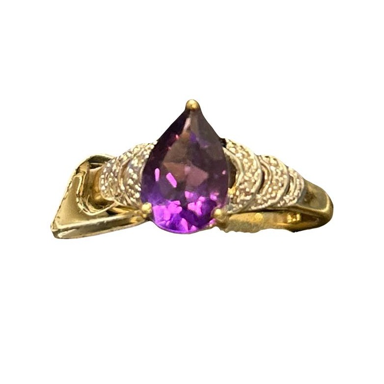 Product photo for NEW 9CT Gold with Amethyst & Diamond Ring - Size P