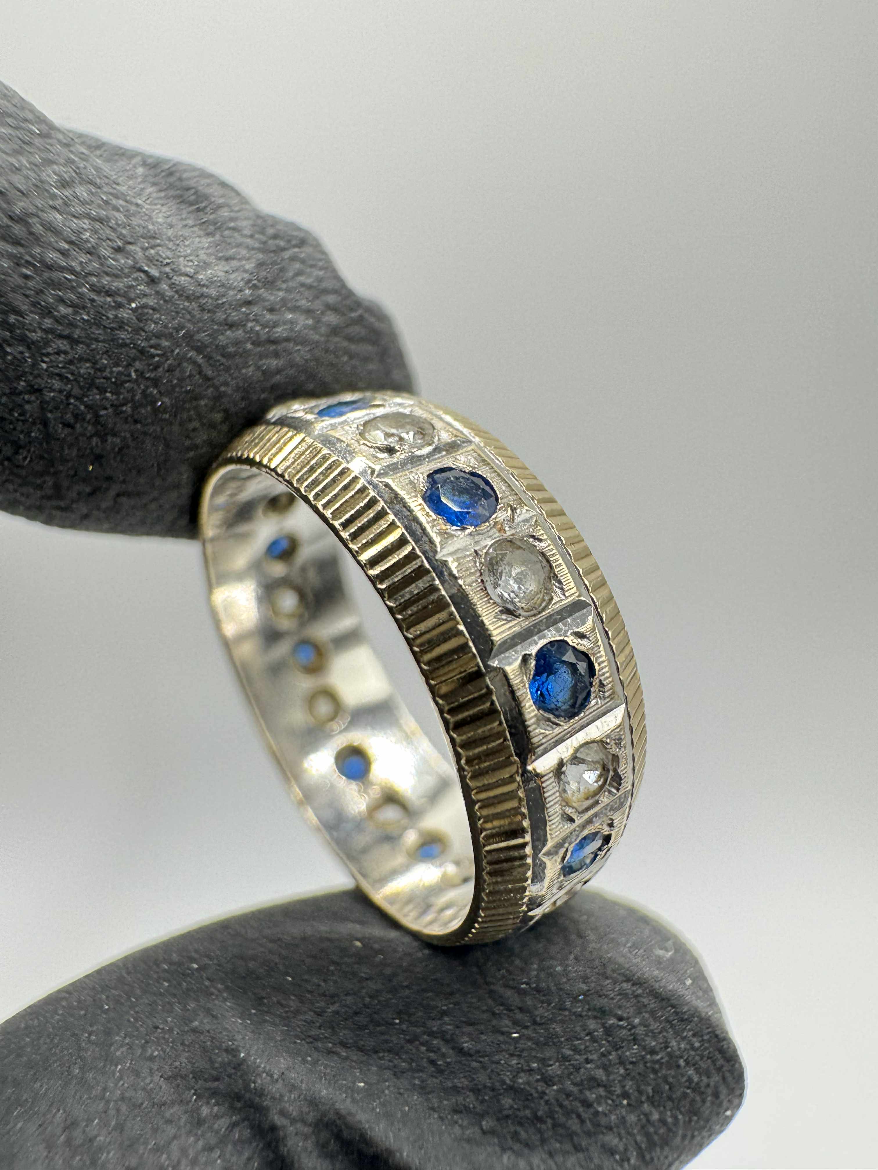 Product photo for 9ct Two Tone Clear & Blue Gemstone Band Ring