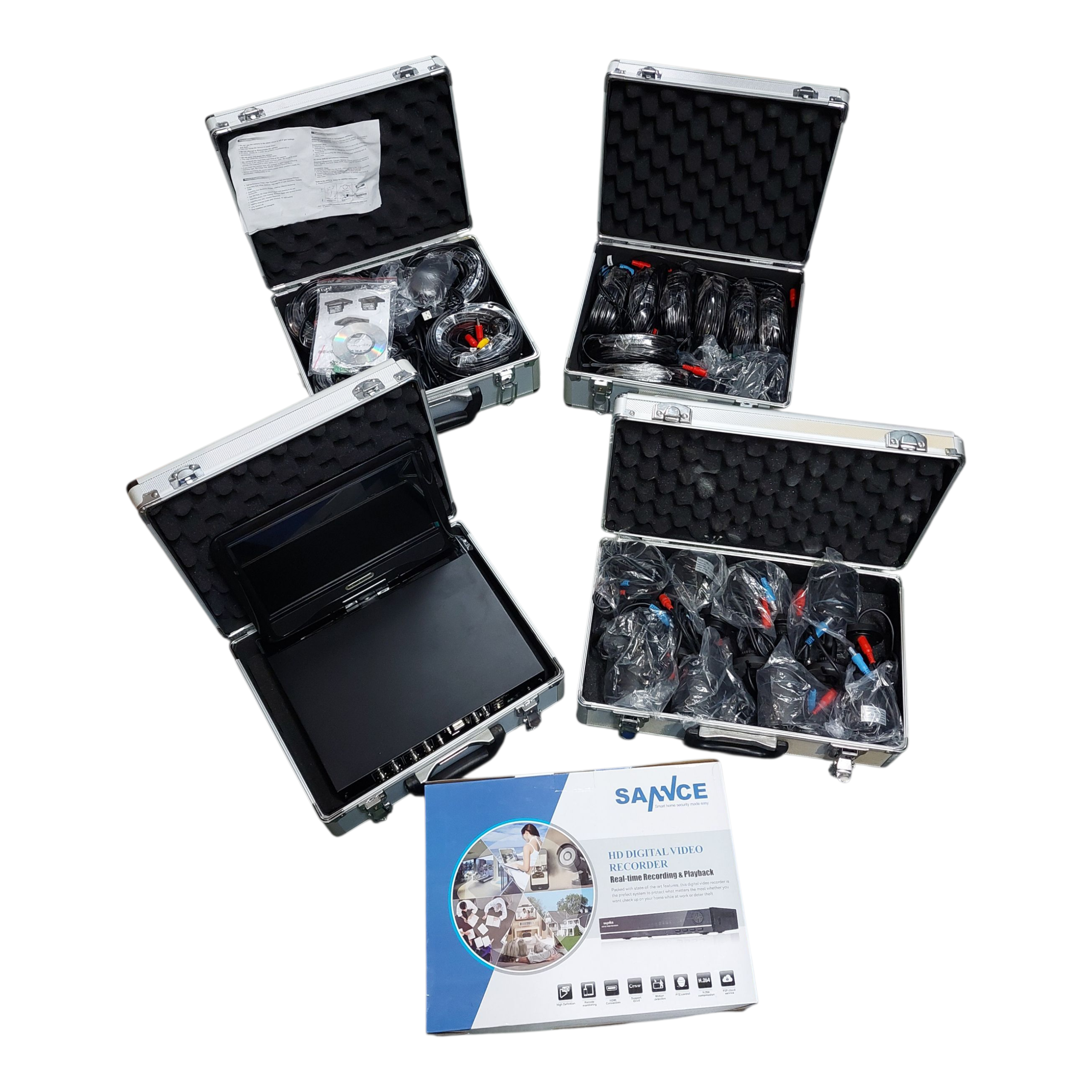 Product photo for SANNCE 8‑Channel CCTV Kit 8 Cameras + DVR 10.1″ LCD Combo Cables