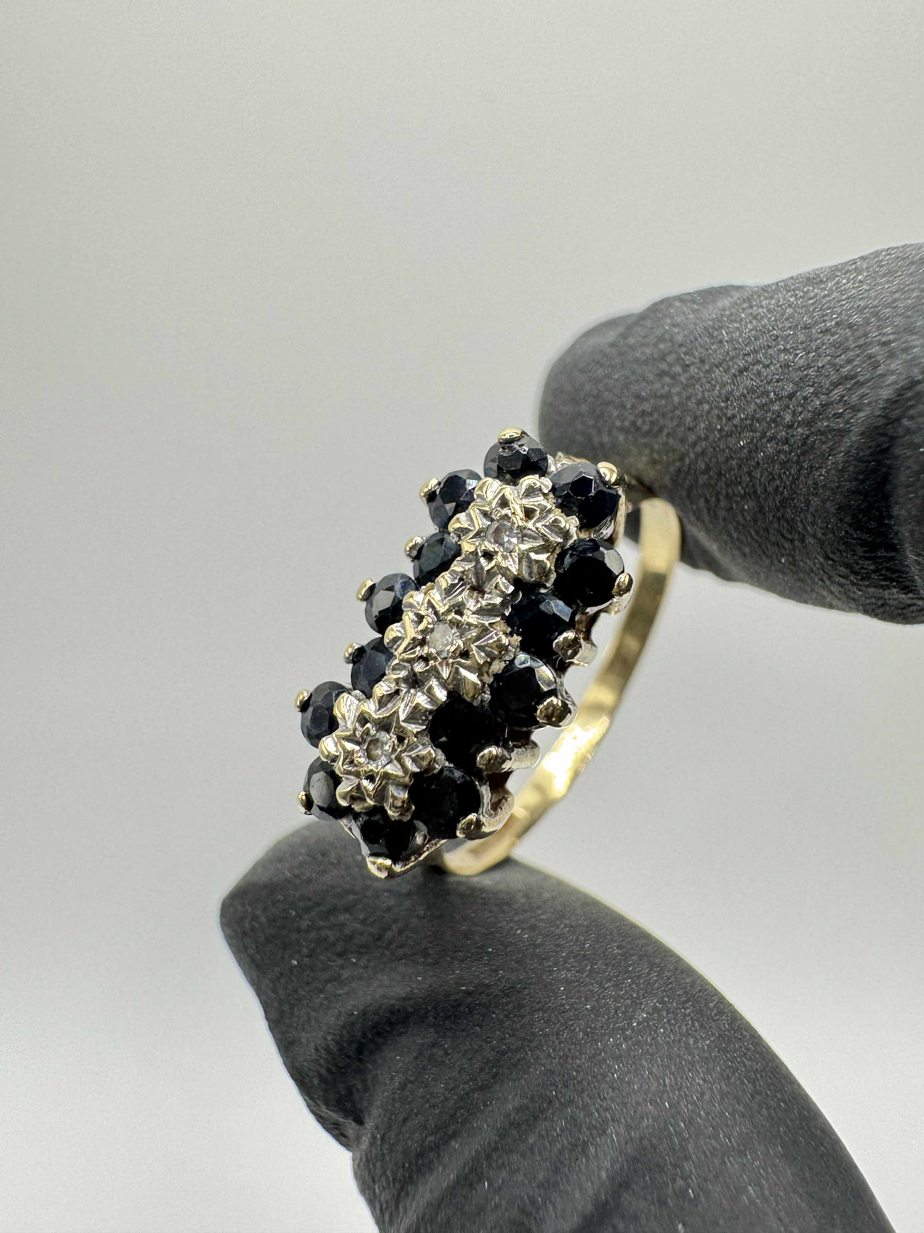 Product photo for 9ct Sapphire & Diamond Triple Cluster Ring