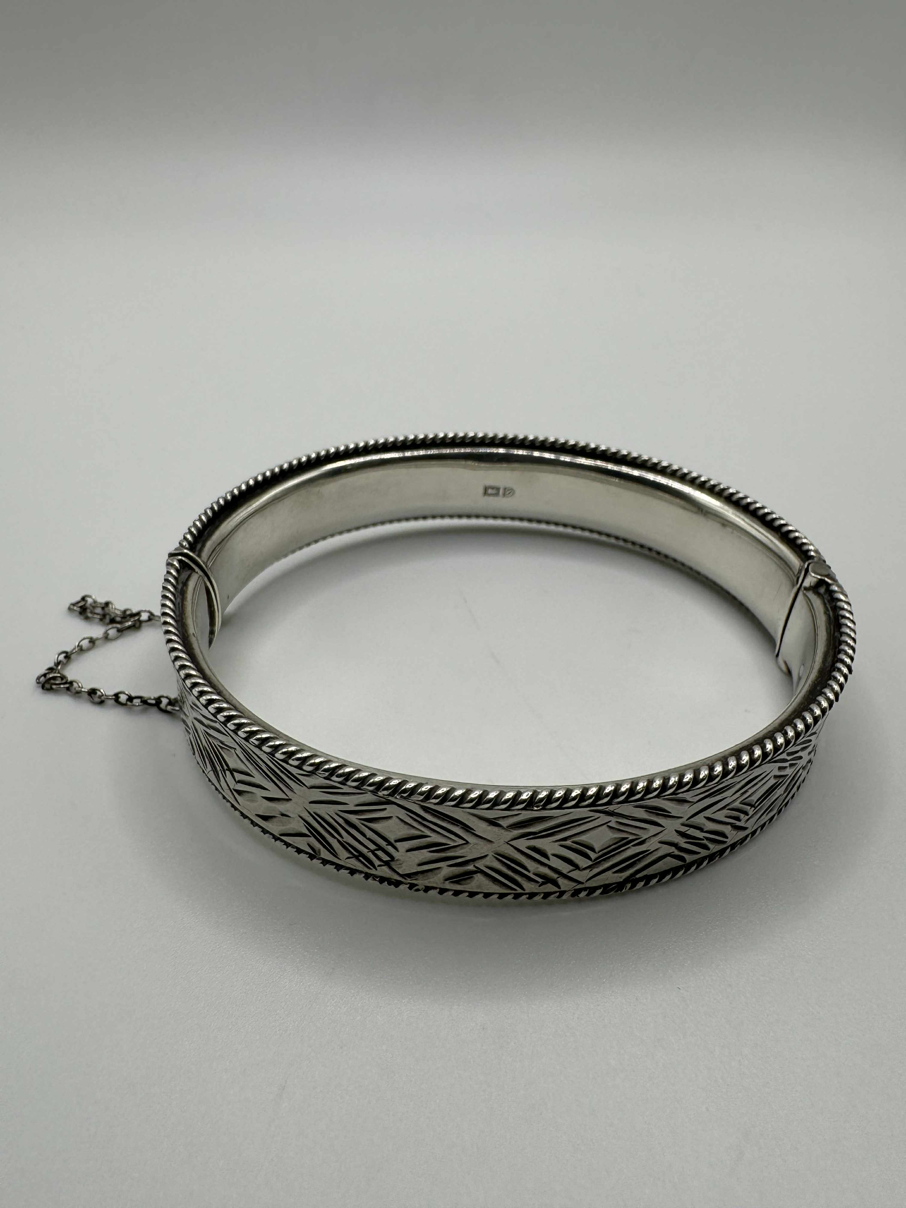 Product photo for Silver Wide Patterned Bangle