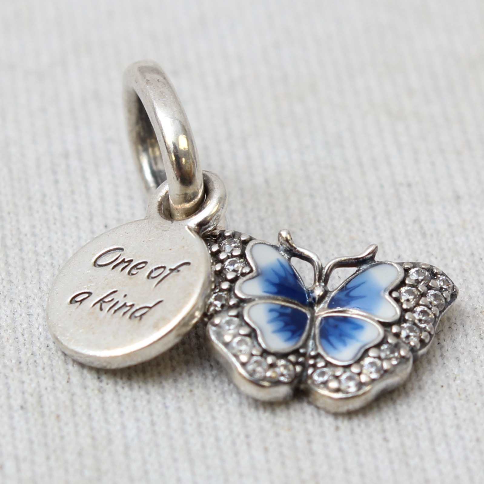 Product photo for Blue Butterfly & Quote Double Dangle Charm Sterling silver (U)