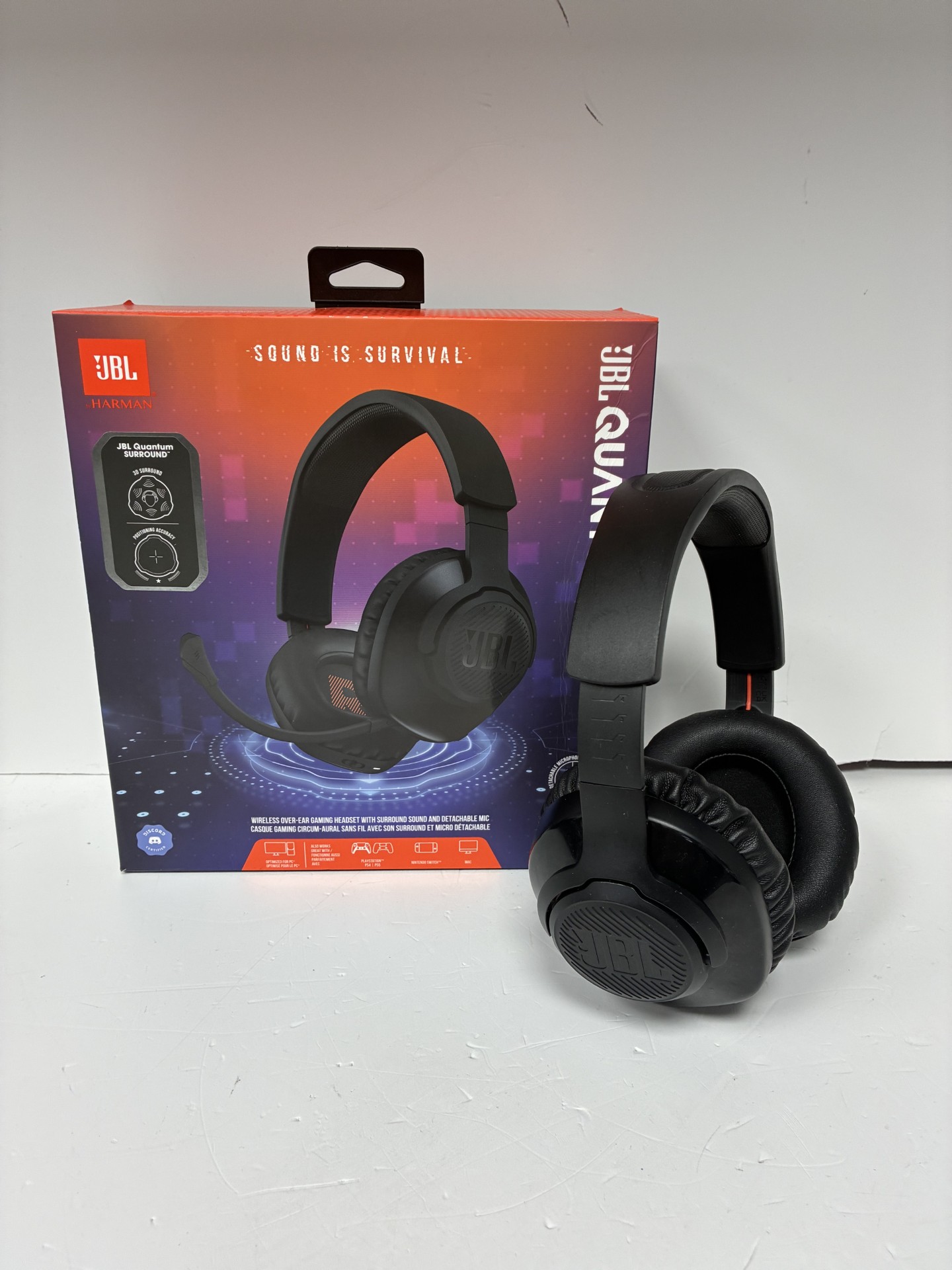 Product photo for jbl quantum 350 wireless headset unboxed