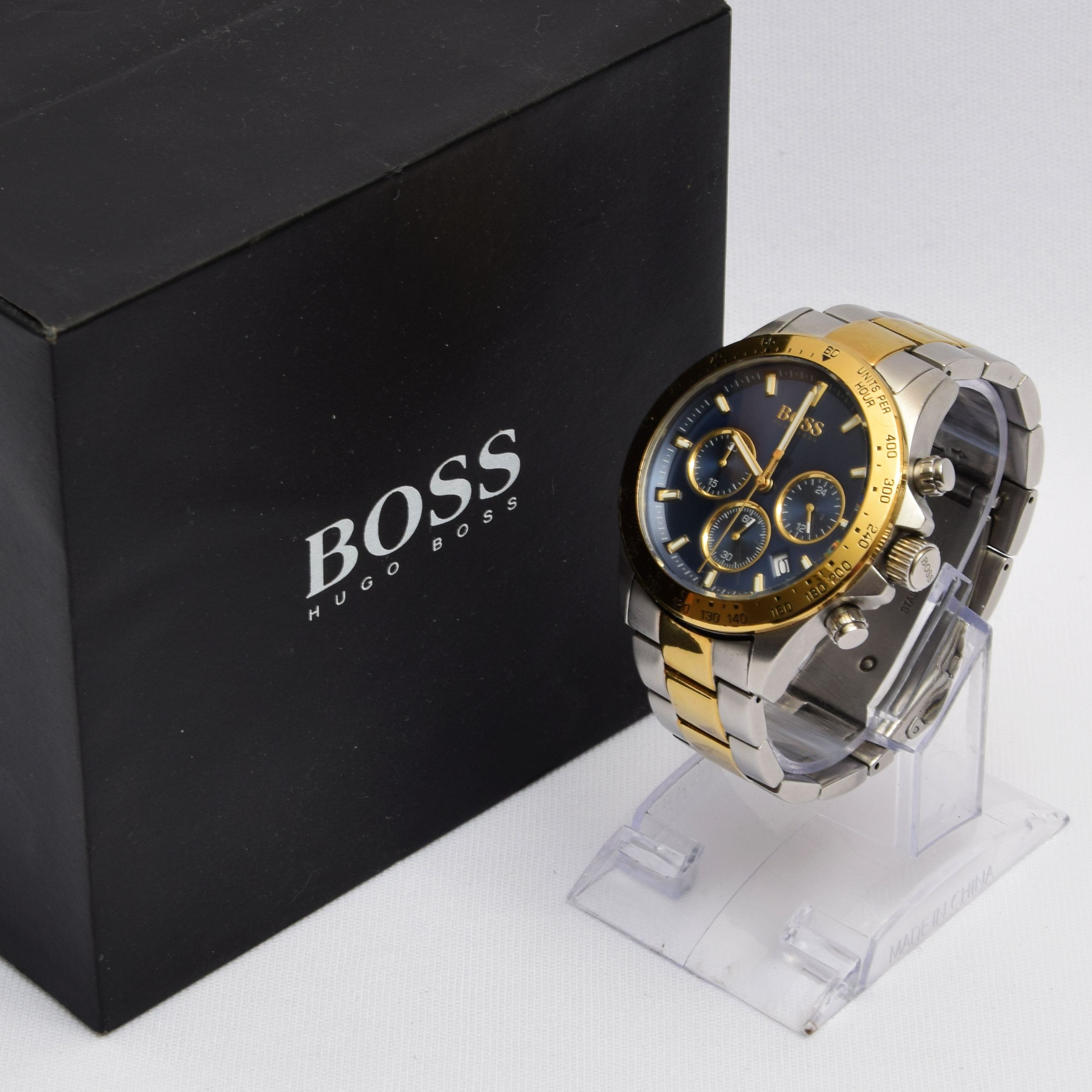 Product photo for Hugo Boss Hugo Boss Men's Hero Two Tone Chronograph 43mm 5ATM HB.375.1.20.3373 Boxed (U)