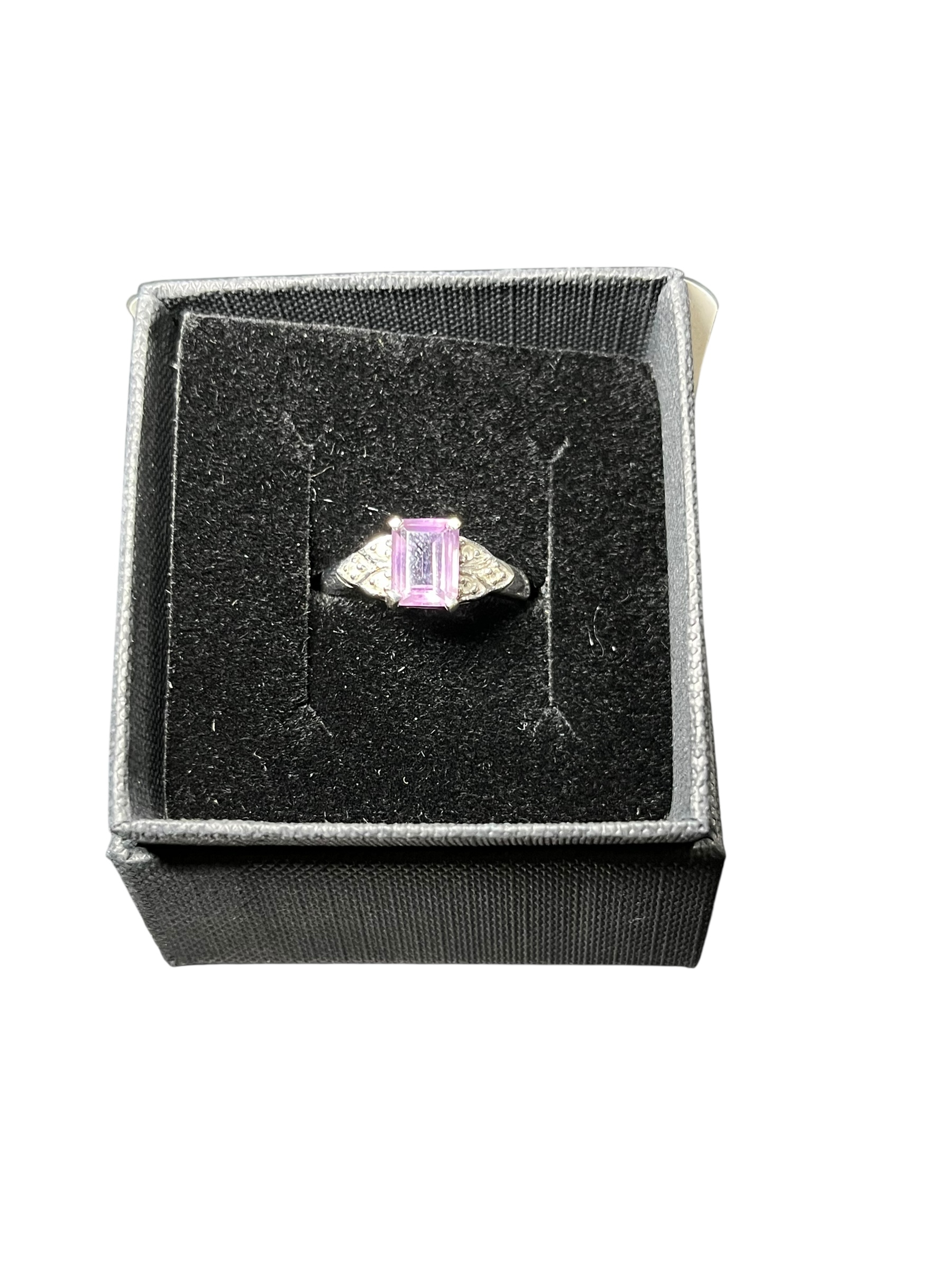Product photo for 9ct Gold Rectangular Amethyst & Cubic Zirconia Ring – Size O