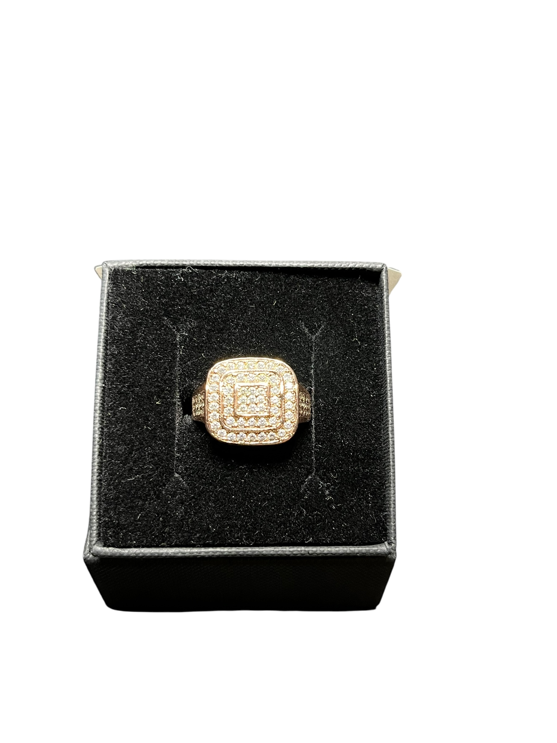 Product photo for 9ct Rose Gold Square Three-Tier Cubic Zirconia Ring – Size O/P