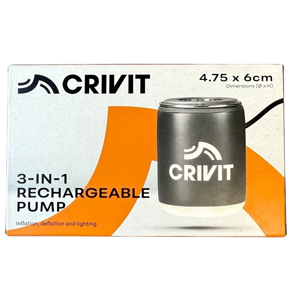 Product photo for New: Crivit 3-in-1 Rechargeable Pump - Black