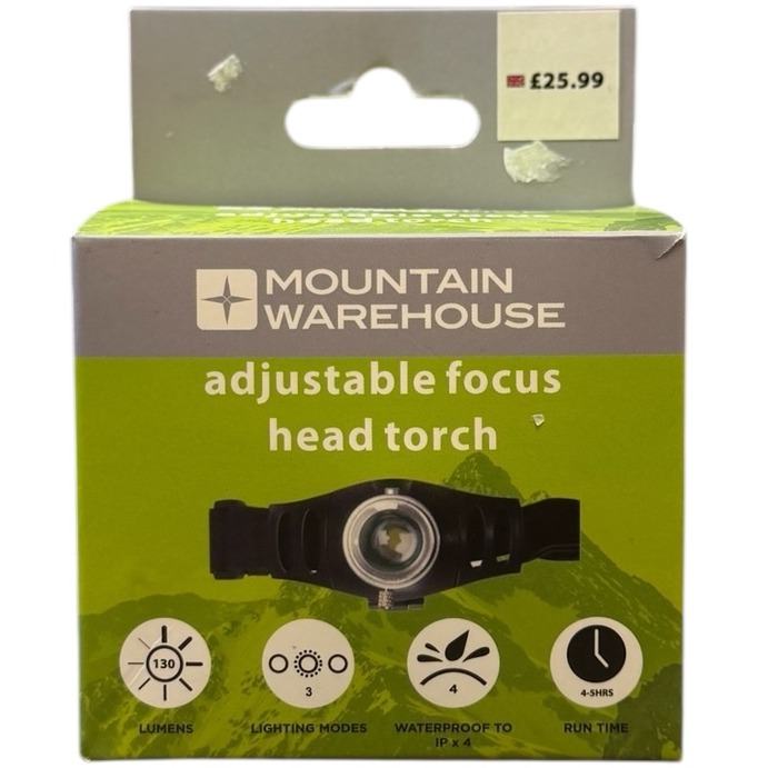 Product photo for New: Mountain Warehouse Adjustable Focus Head Torch - Battery Powered