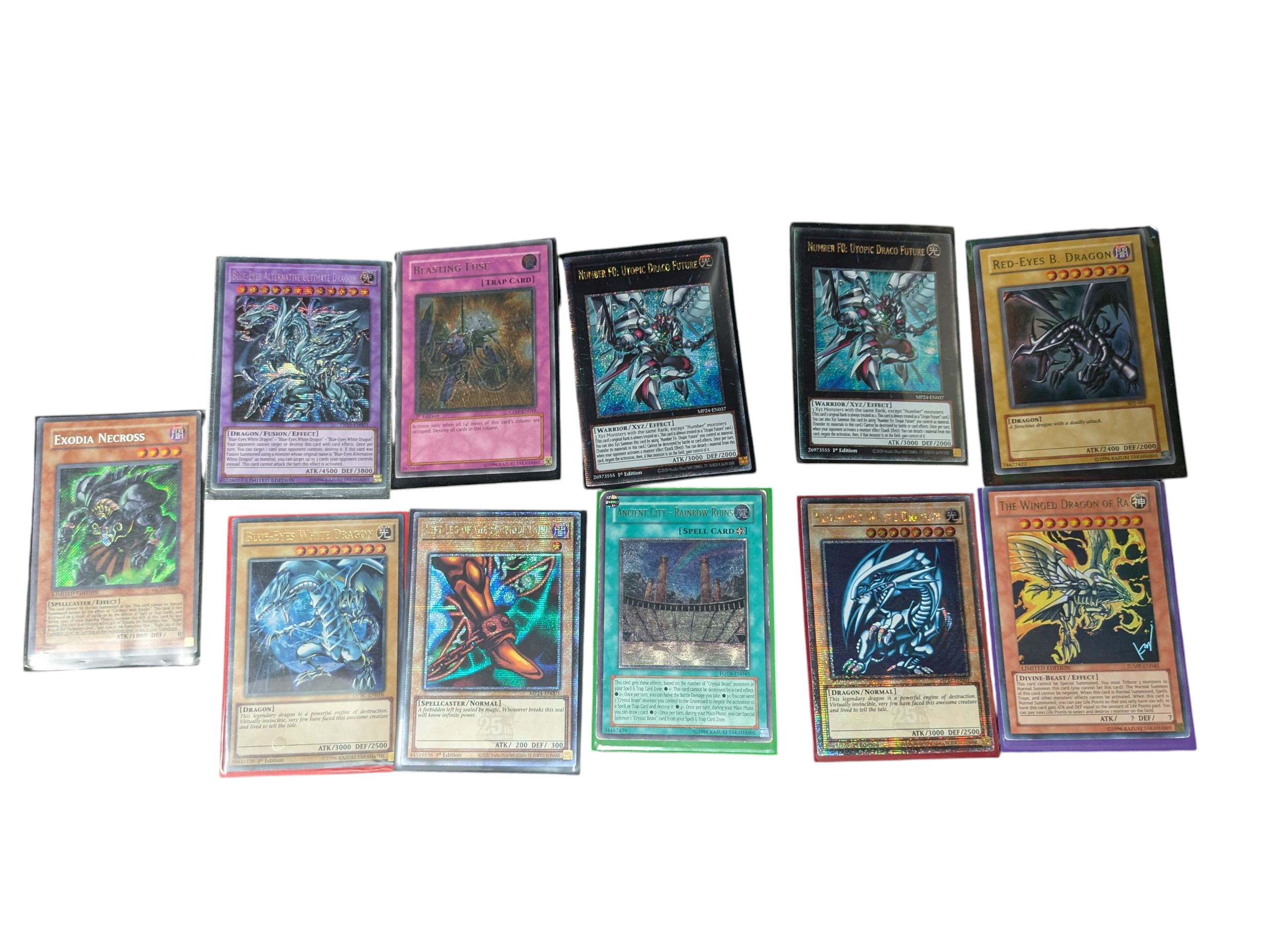 Product photo for Yu-Gi-Oh! 11 Card Lot Rare & Ultimate – Blue-Eyes, Red-Eyes, Exodia, Ra