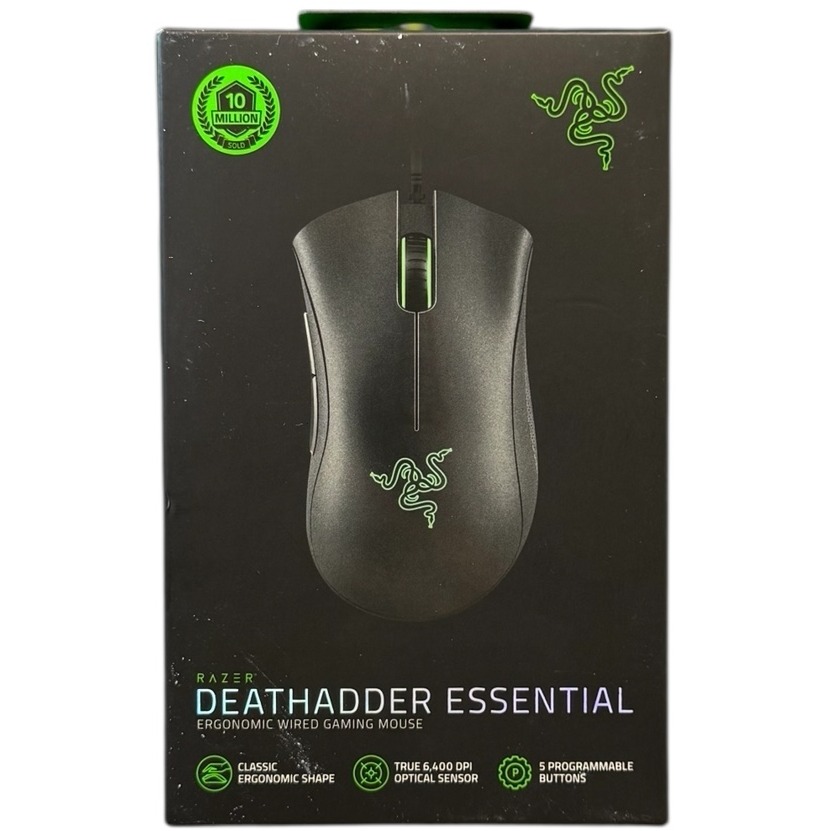 Product photo for New: Razer DeathAdder Essential Ergonomic Wired Gaming Mouse - Black