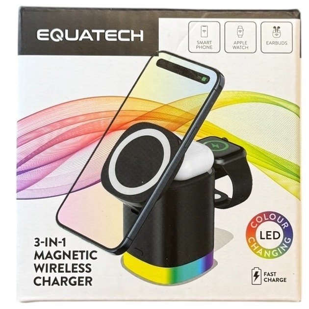 Product photo for New: Equatech 3-in-1 Magnetic Wireless Charger - LED Lighting