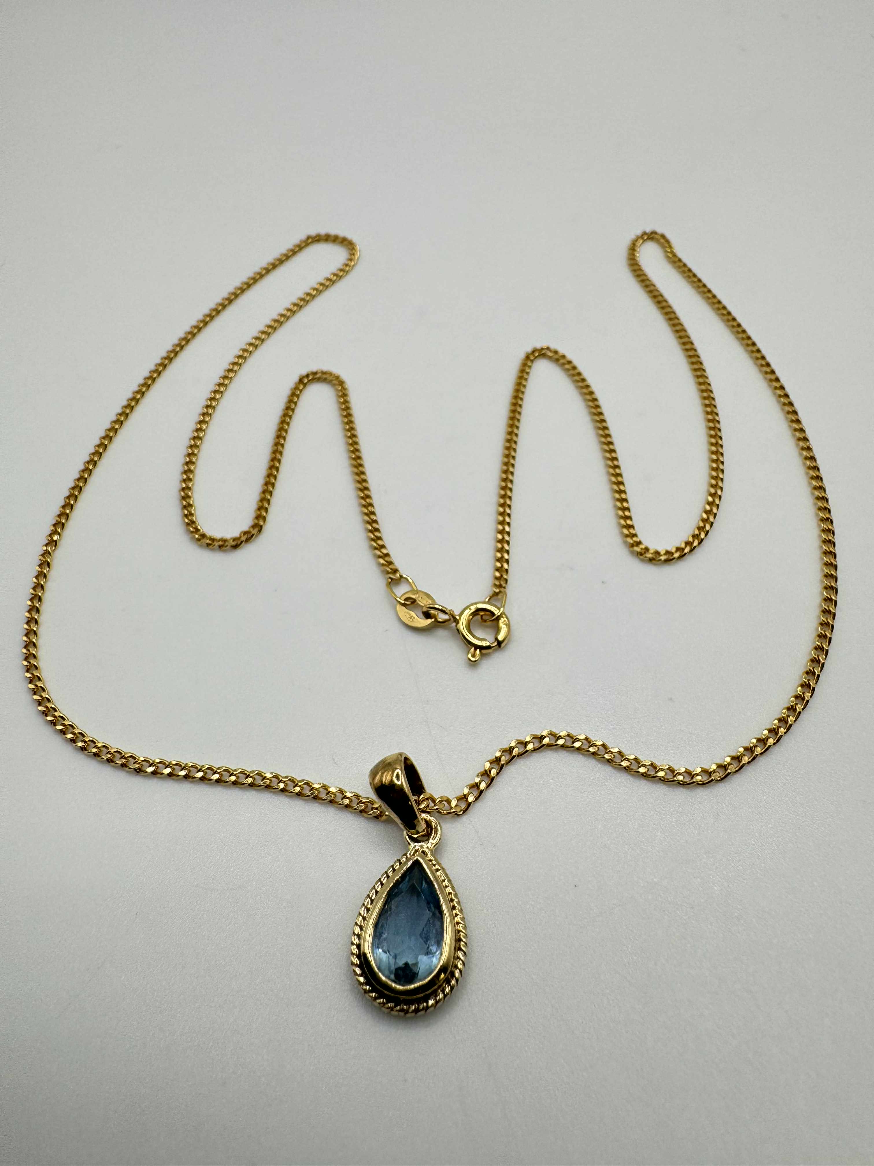 Product photo for 9ct Chain & Blue Gemstone Pendant