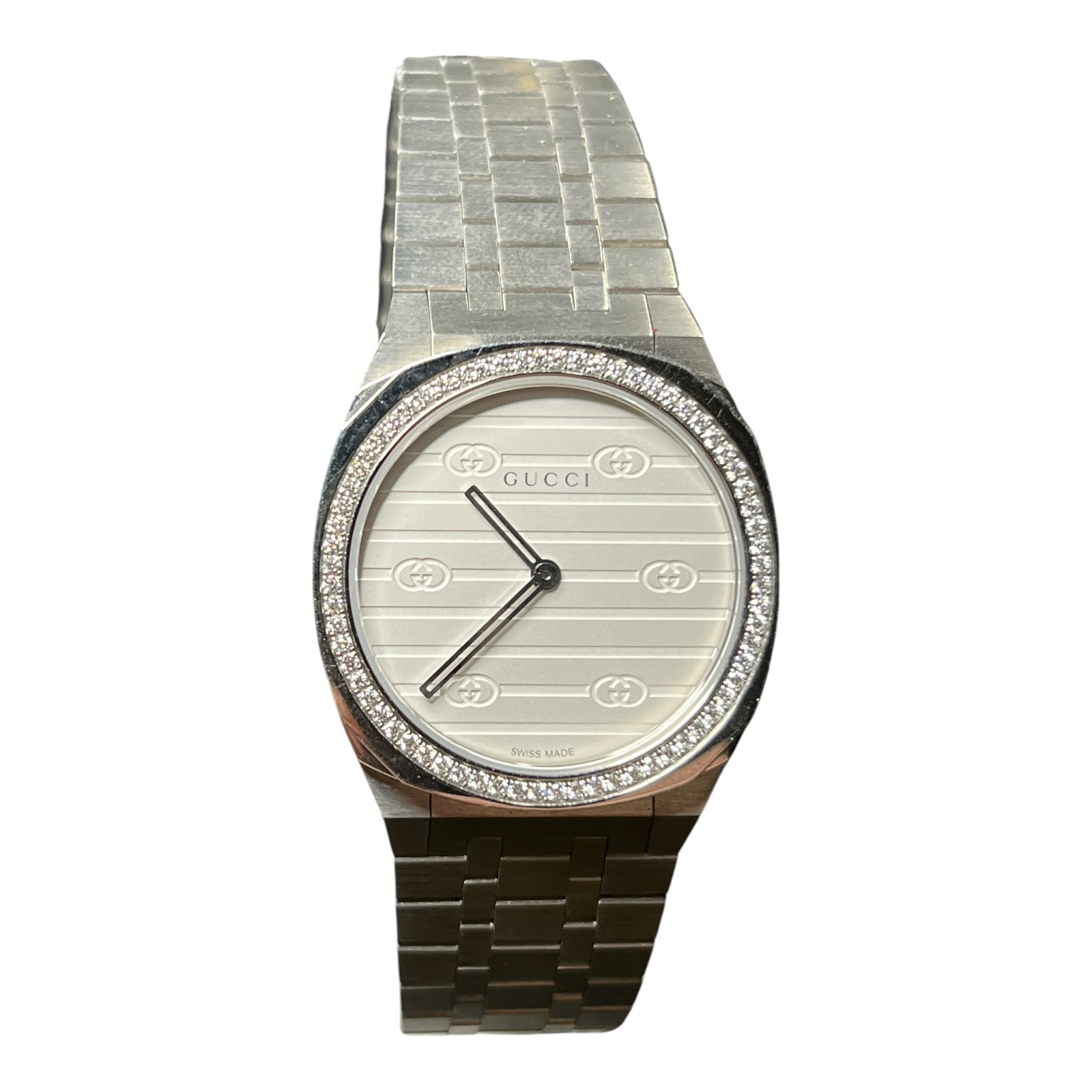 Product photo for Gucci 25H Diamond Set Dress Watch – Boxed Original Receipt
