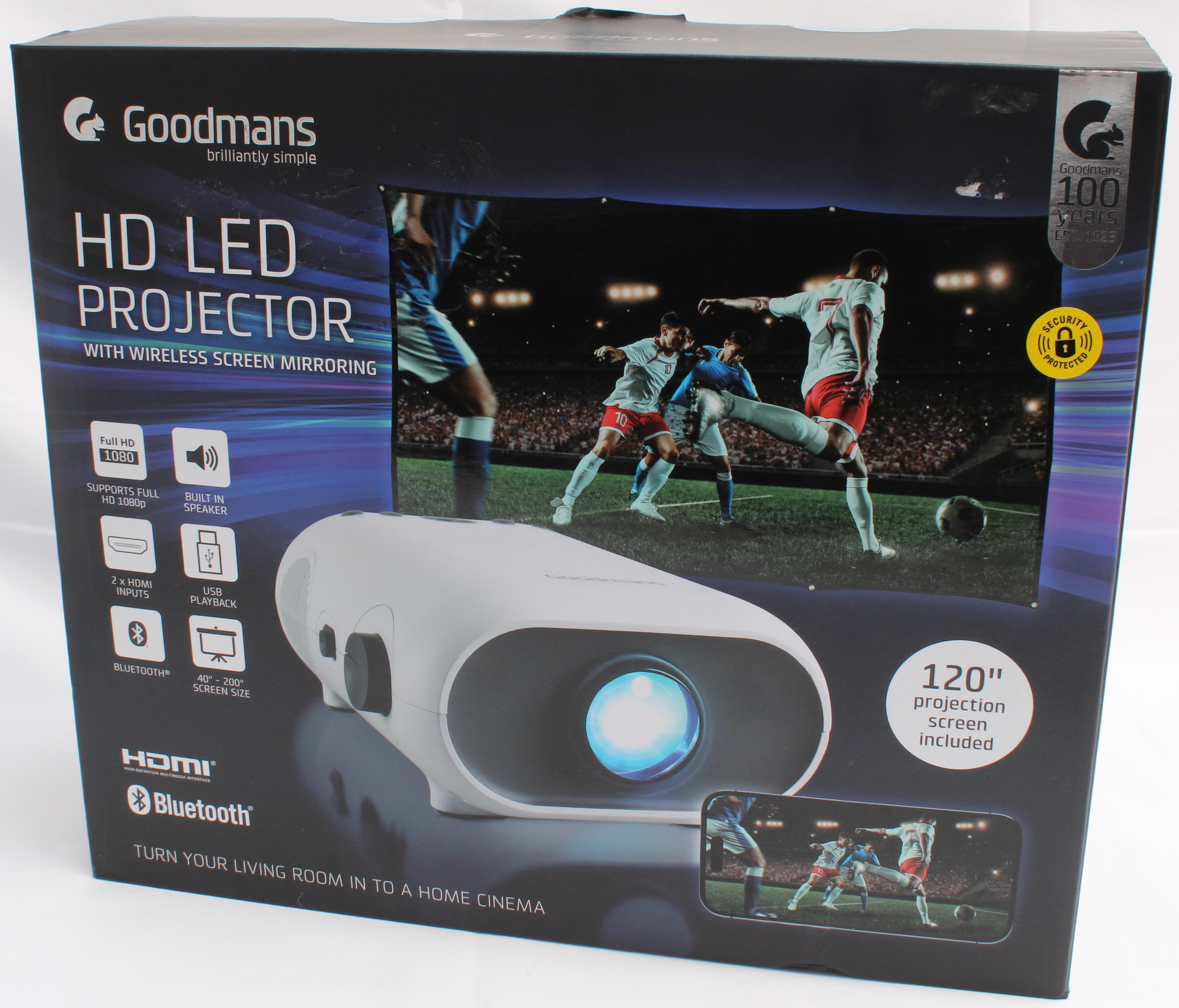 Product photo for Goodmans HD LED Bluetooth Projector with Wireless Screen Mirroring - NEW