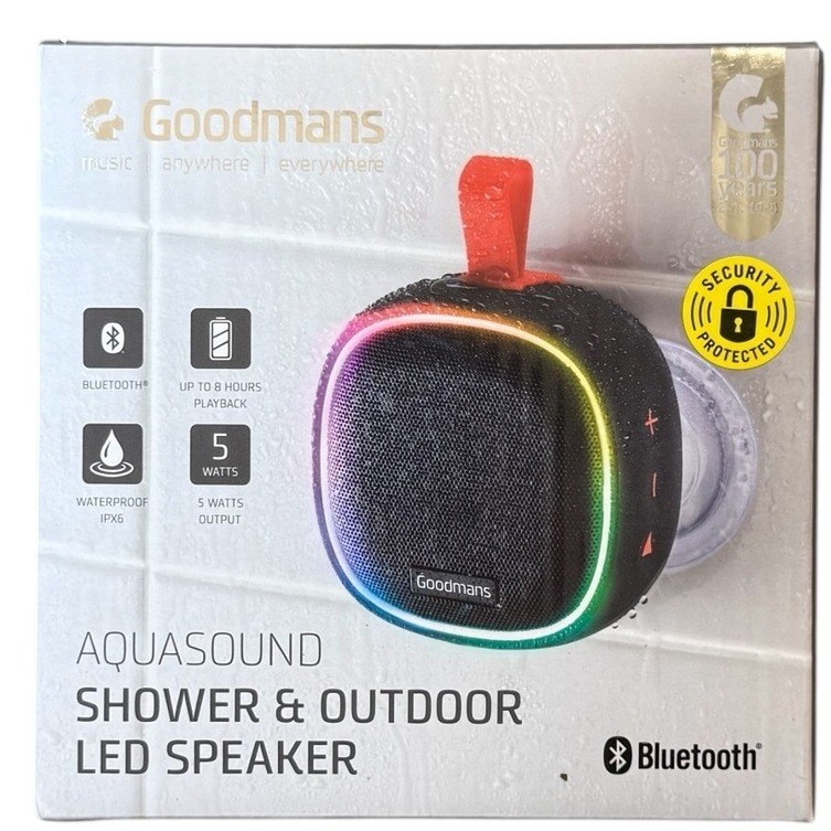 Product photo for New: Goodmans Aquasound Shower & Outdoor LED Speaker - Black