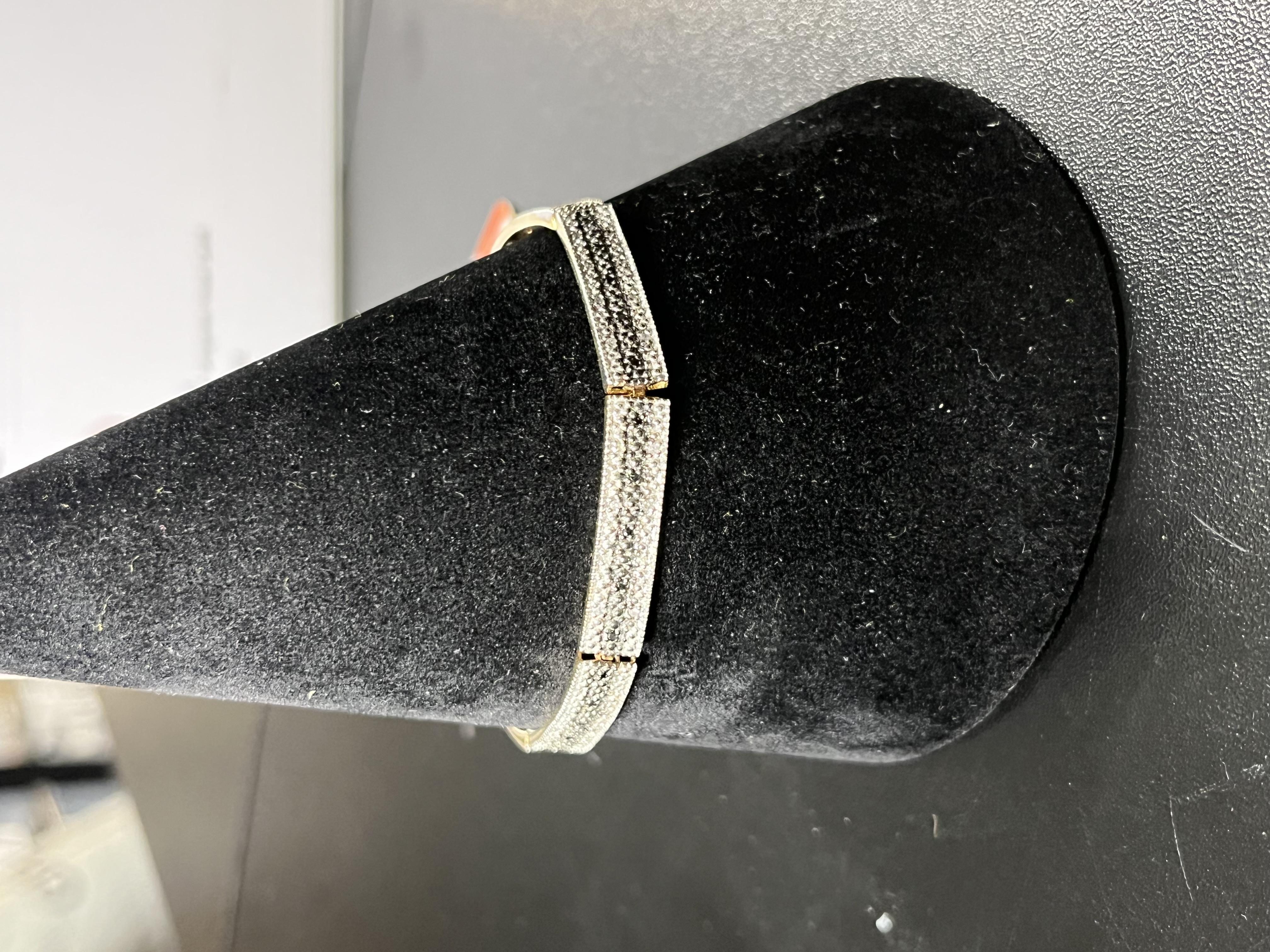 Product photo for 9ct Gold Black & White Diamond Panel Link Bracelet – 7.5