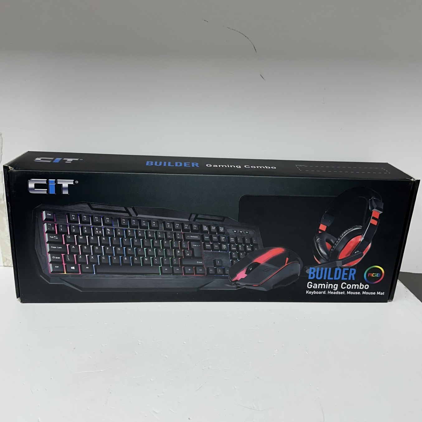 Product photo for CIT builder gaming set - mouse keyboard mat and headset boxed