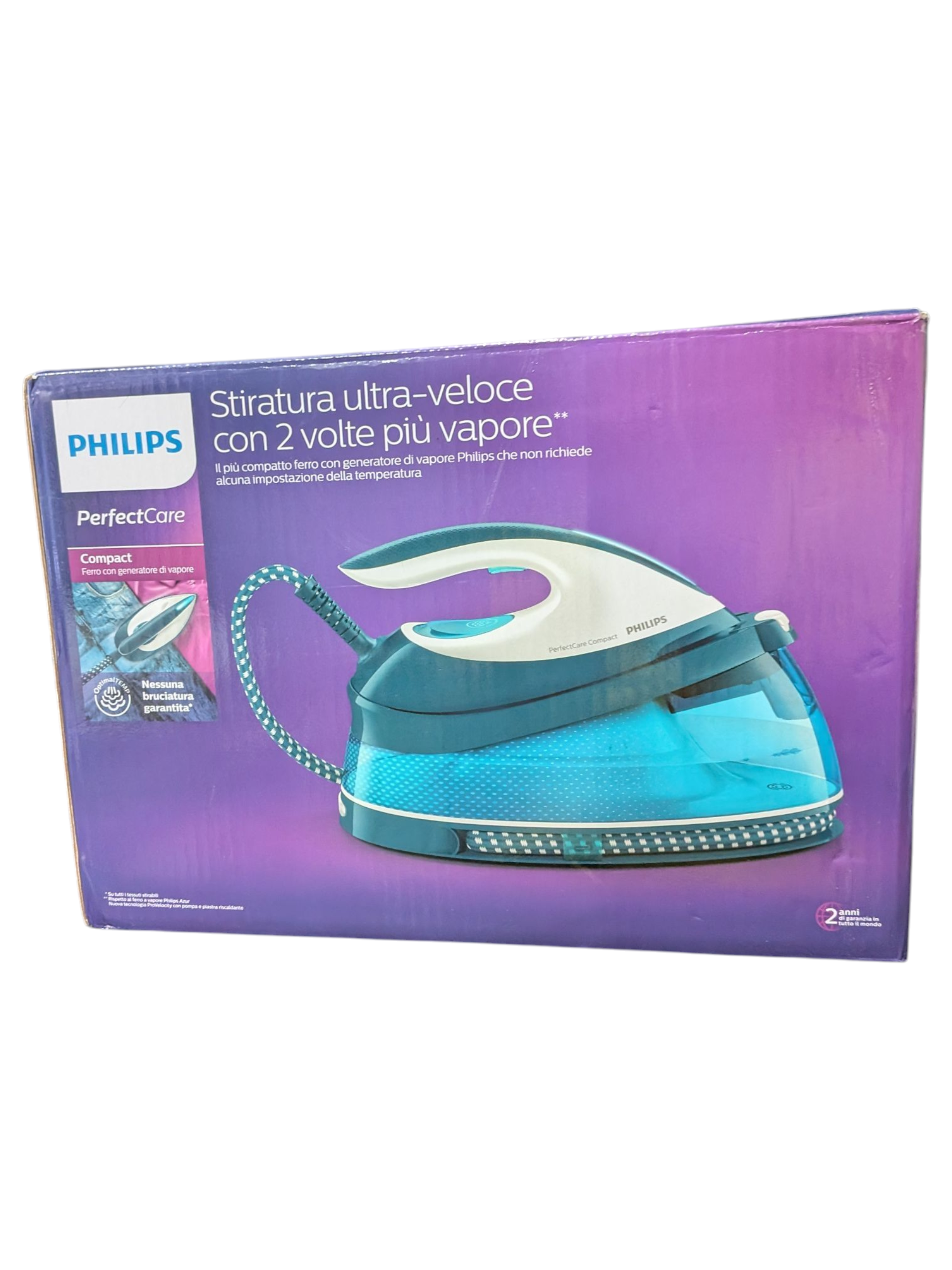 Product photo for Philips PerfectCare Compact Steam Generator Iron GC7840 – Blue/White