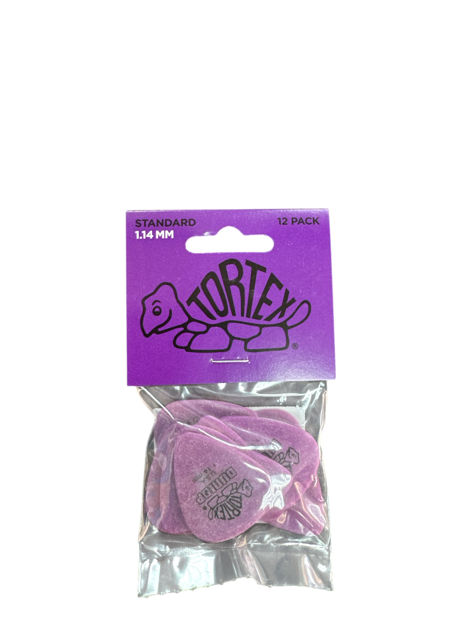 Product photo for Dunlop Picks Tortex Standard Purple 1.14mm pack 12