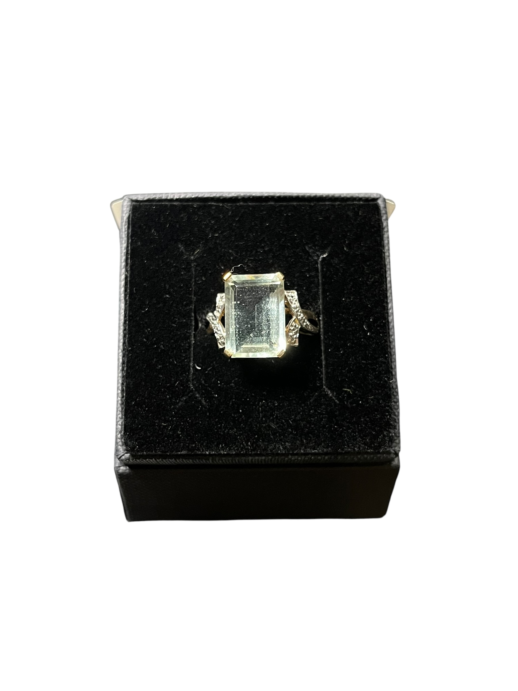 Product photo for 9ct Gold Octagonal Green Quartz Ring with Diamond Shoulders