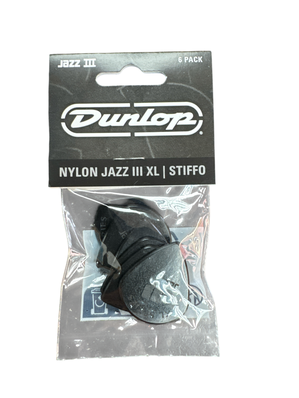 Product photo for Dunlop Picks Nylon Jazz III XLS Black pack 6