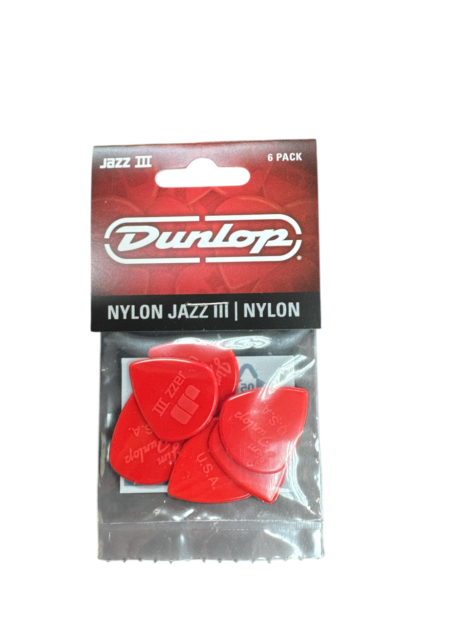 Product photo for Dunlop Picks Nylon Jazz III Red 1.38mm pack 6