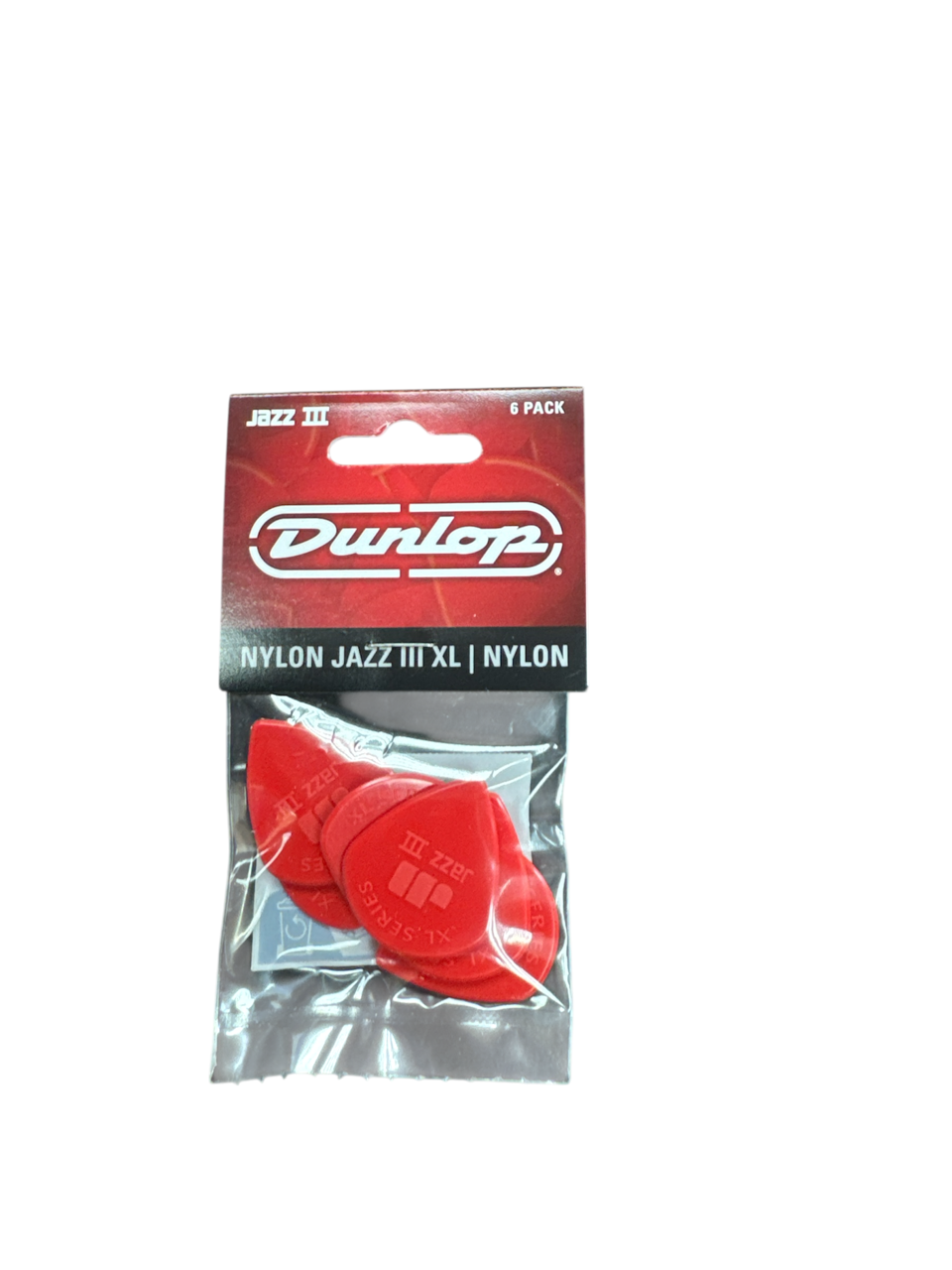 Product photo for Dunlop Picks Nylon Jazz III XL Red pack 6