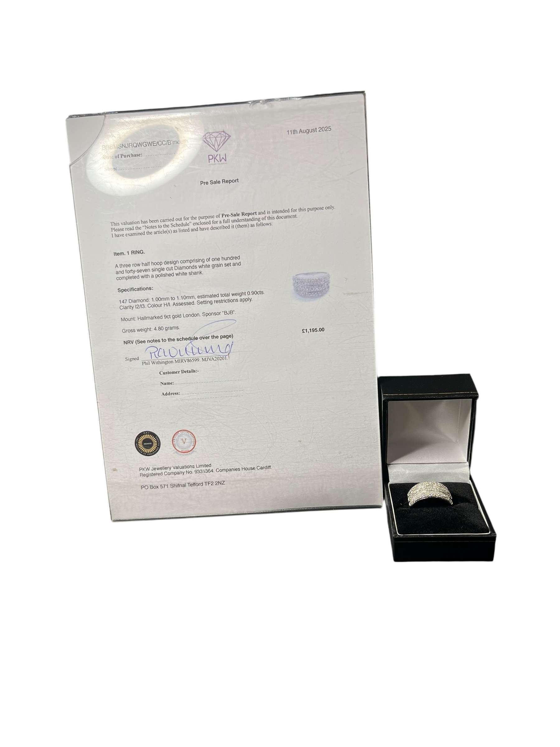 Product photo for 9ct Gold Three Row Half Hoop Diamond Ring – Size Q With Appraisal Sheet